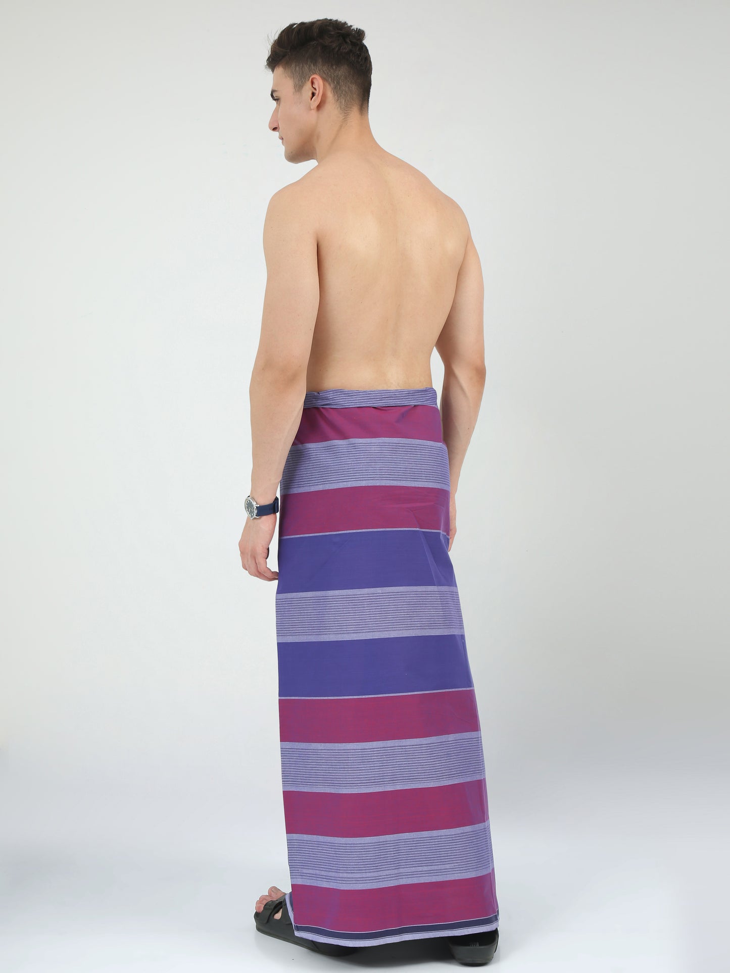 Urban Lungies - 100% Pure Cotton - Fancy Purple Striped Unstiched Lungi 2.10 meters