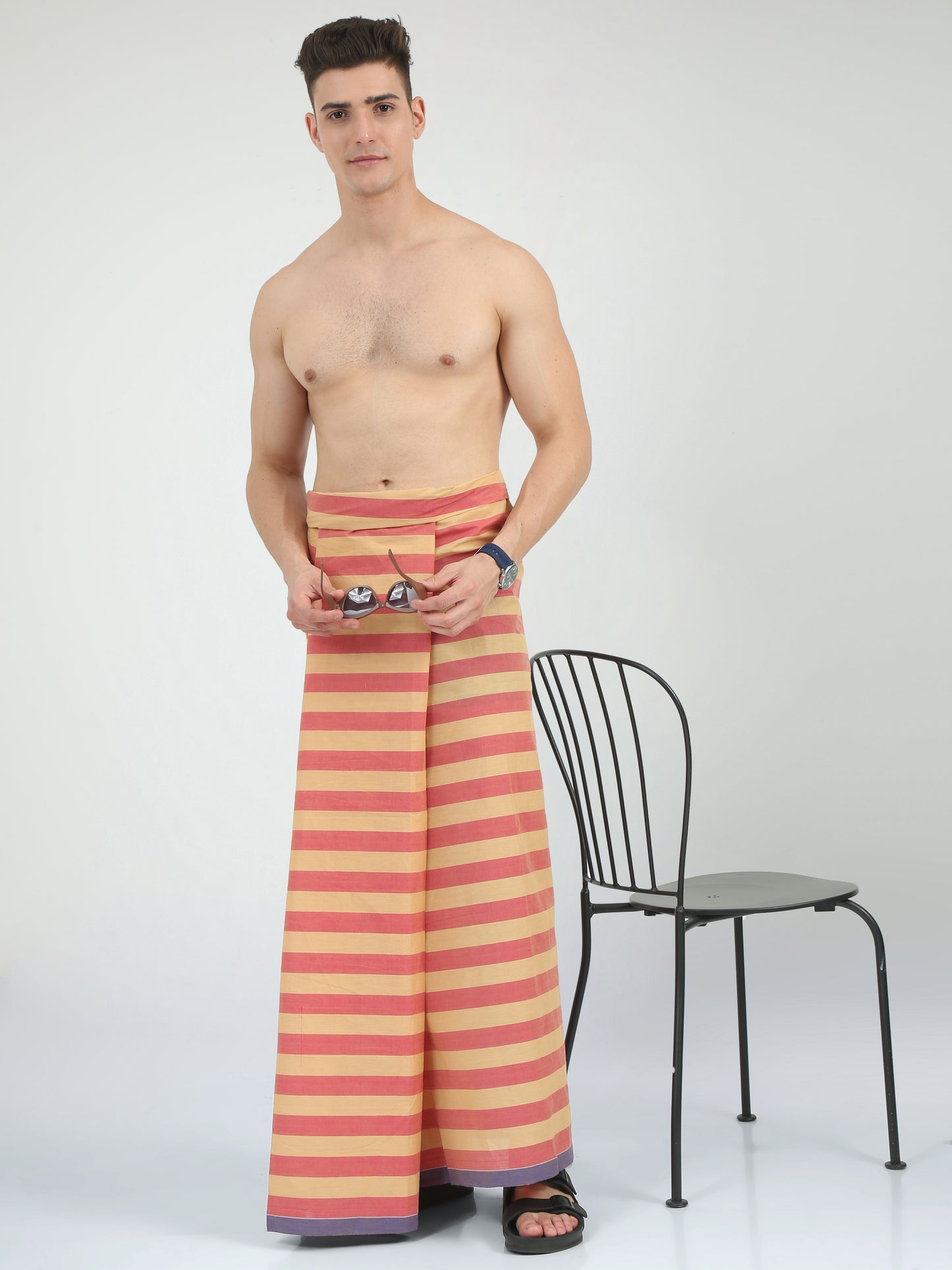 Urban Lungies - 100% Pure Cotton - Morden Melon Pink Unstiched Lungi 2.10 meters