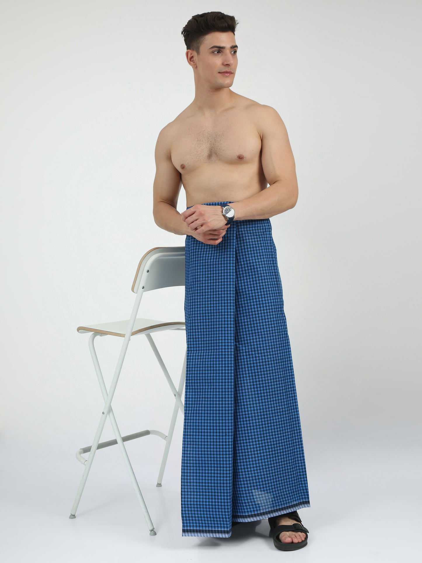 Urban Lungies - 100% Pure Cotton - Pin Point Indigo Unstiched Lungi 2.10 meters