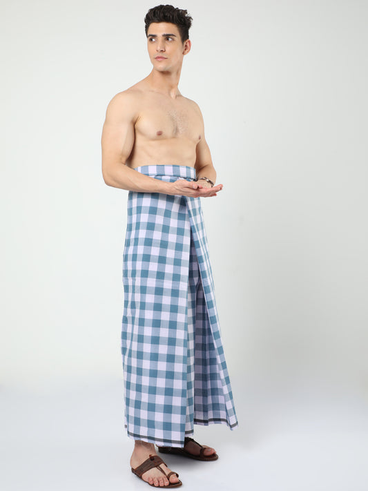 Urban Lungi - Premium Cotton - Green and White Checks Lungi Unstiched
