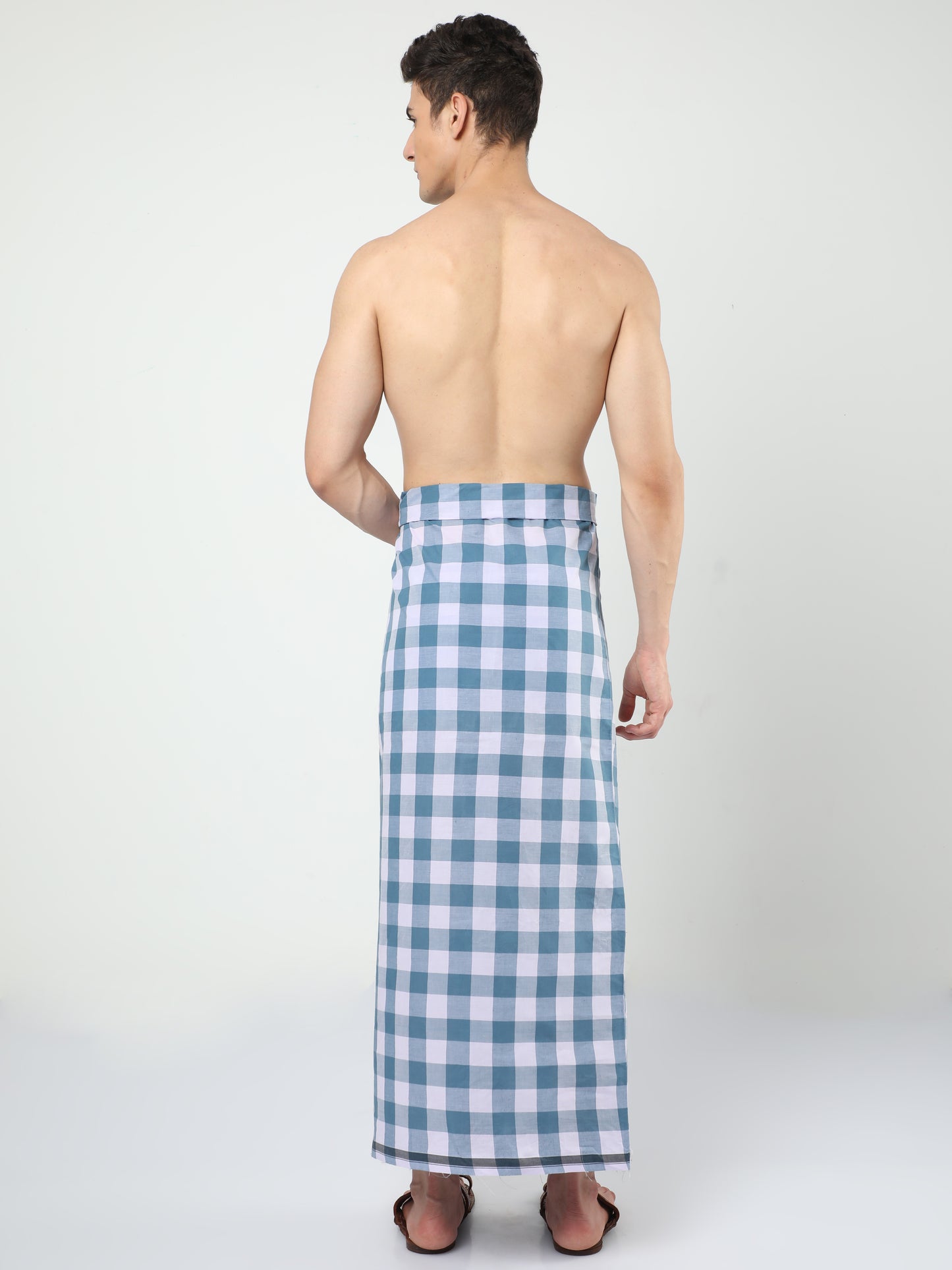 Urban Lungi - Premium Cotton - Green and White Checks Lungi Unstiched