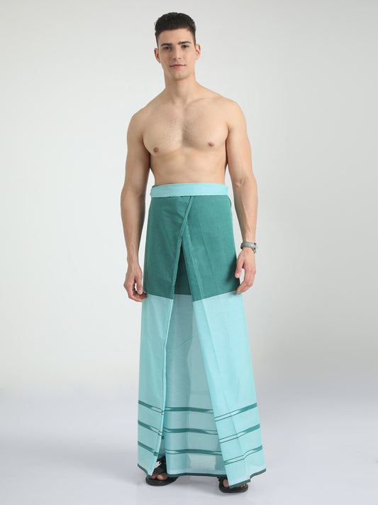 Urban Lungies - 100% Pure Cotton - Katari Mixed Green Unstiched Lungi 2.10 meters
