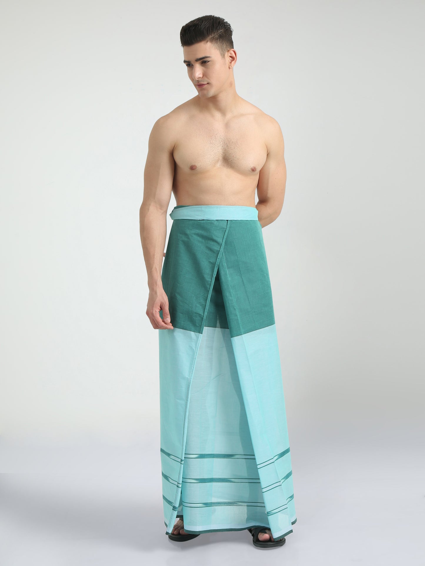 Urban Lungies - 100% Pure Cotton - Katari Mixed Green Unstiched Lungi 2.10 meters
