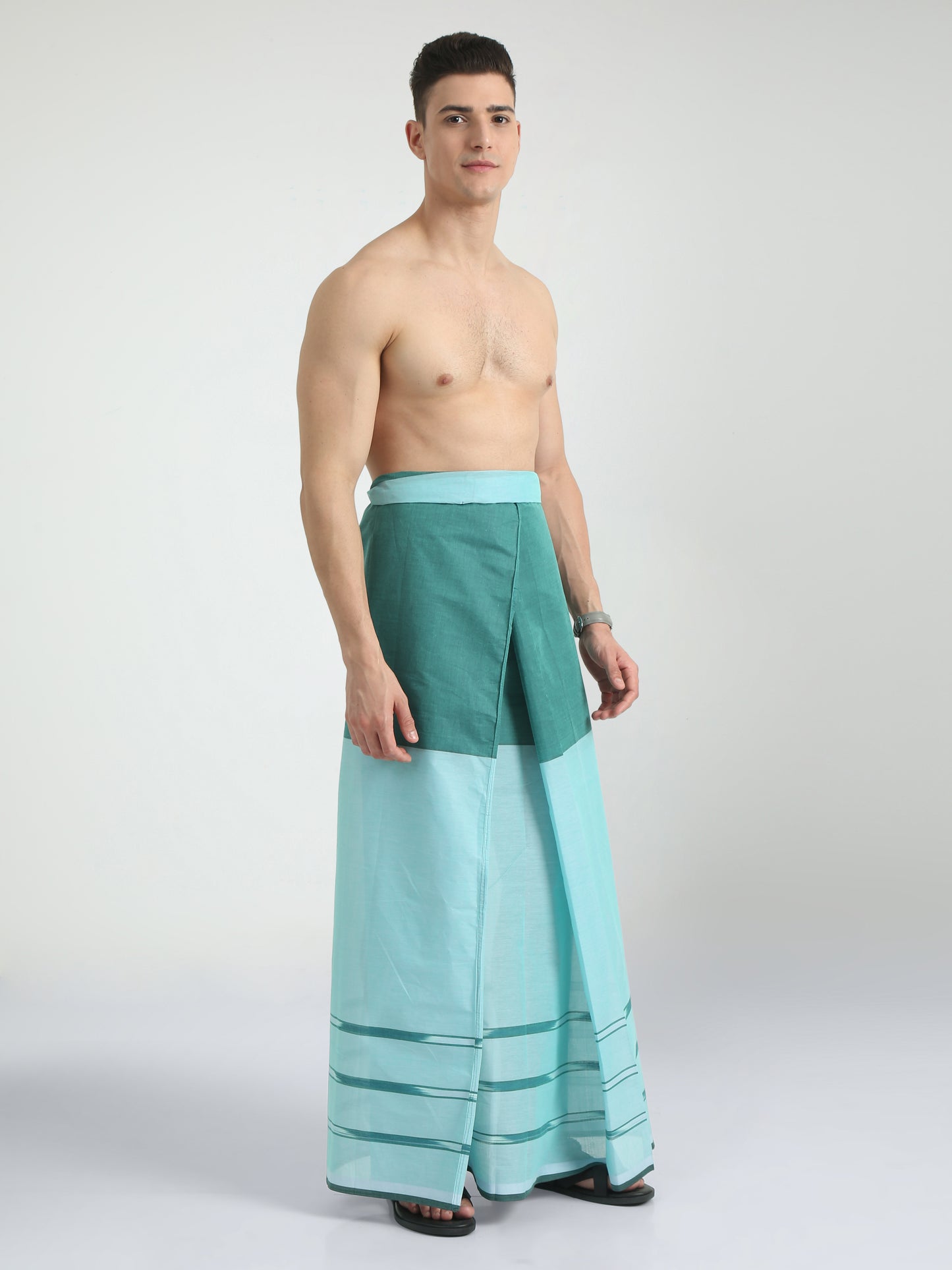 Urban Lungies - 100% Pure Cotton - Katari Mixed Green Unstiched Lungi 2.10 meters