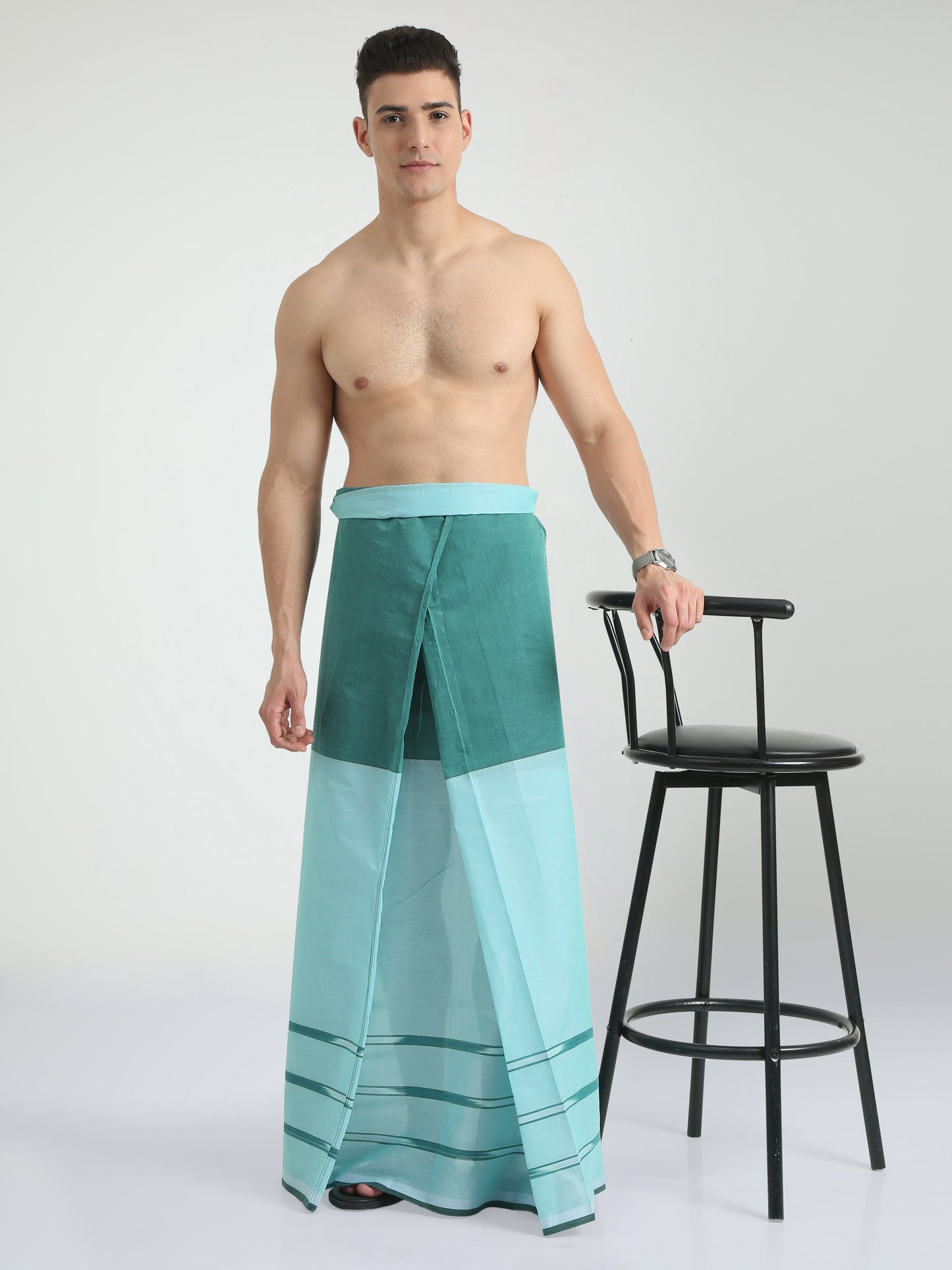 Urban Lungies - 100% Pure Cotton - Katari Mixed Green Unstiched Lungi 2.10 meters