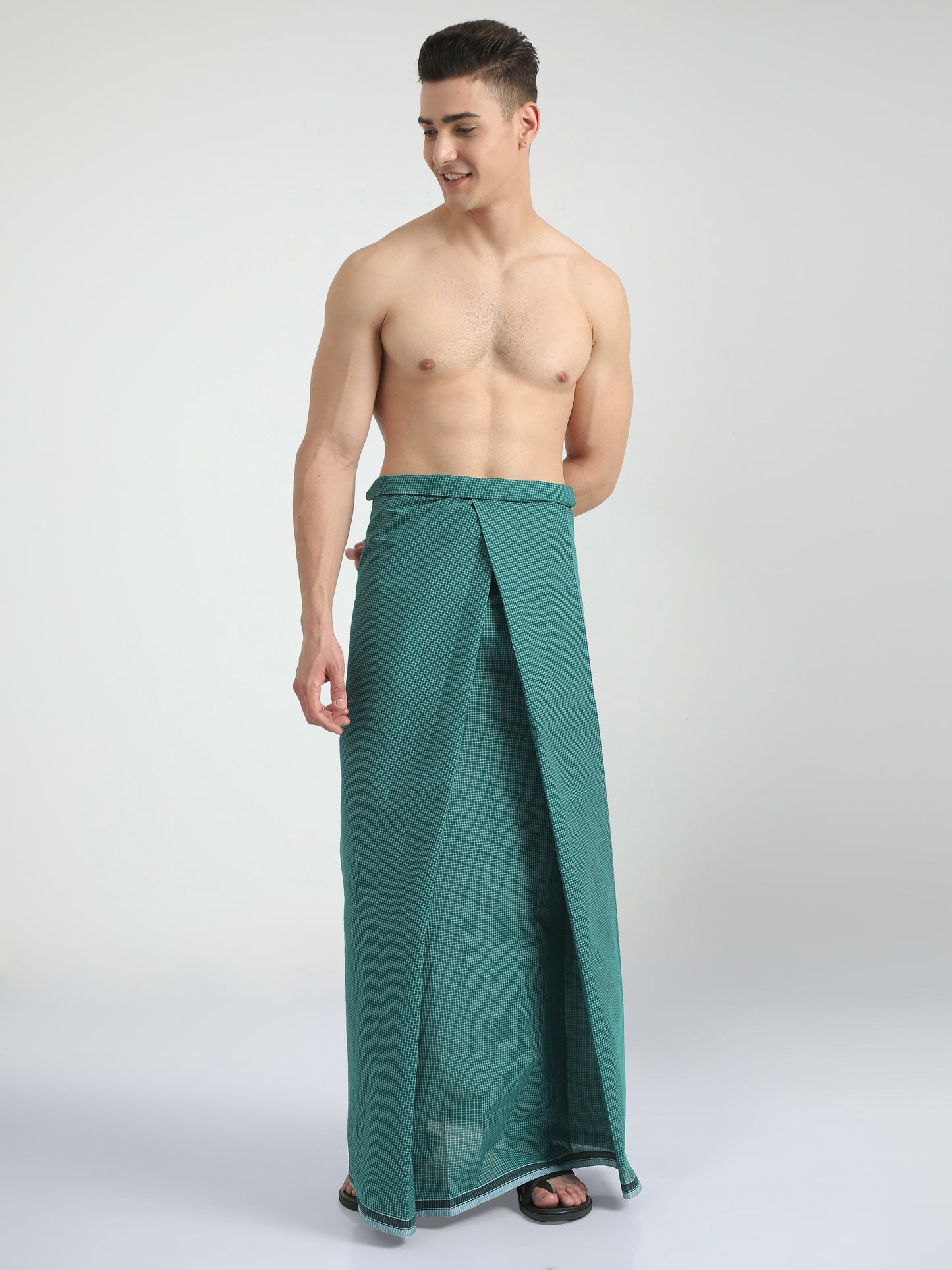 Urban Lungies - 100% Pure Cotton - Striped Blue Green Unstiched Lungi 2.10 meters