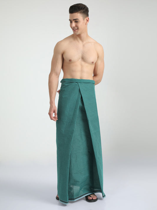 Urban Lungies - 100% Pure Cotton - Striped Blue Green Unstiched Lungi 2.10 meters