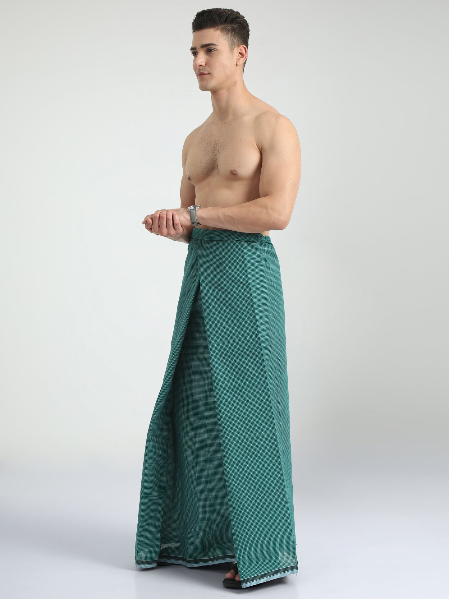 Urban Lungies - 100% Pure Cotton - Striped Blue Green Unstiched Lungi 2.10 meters