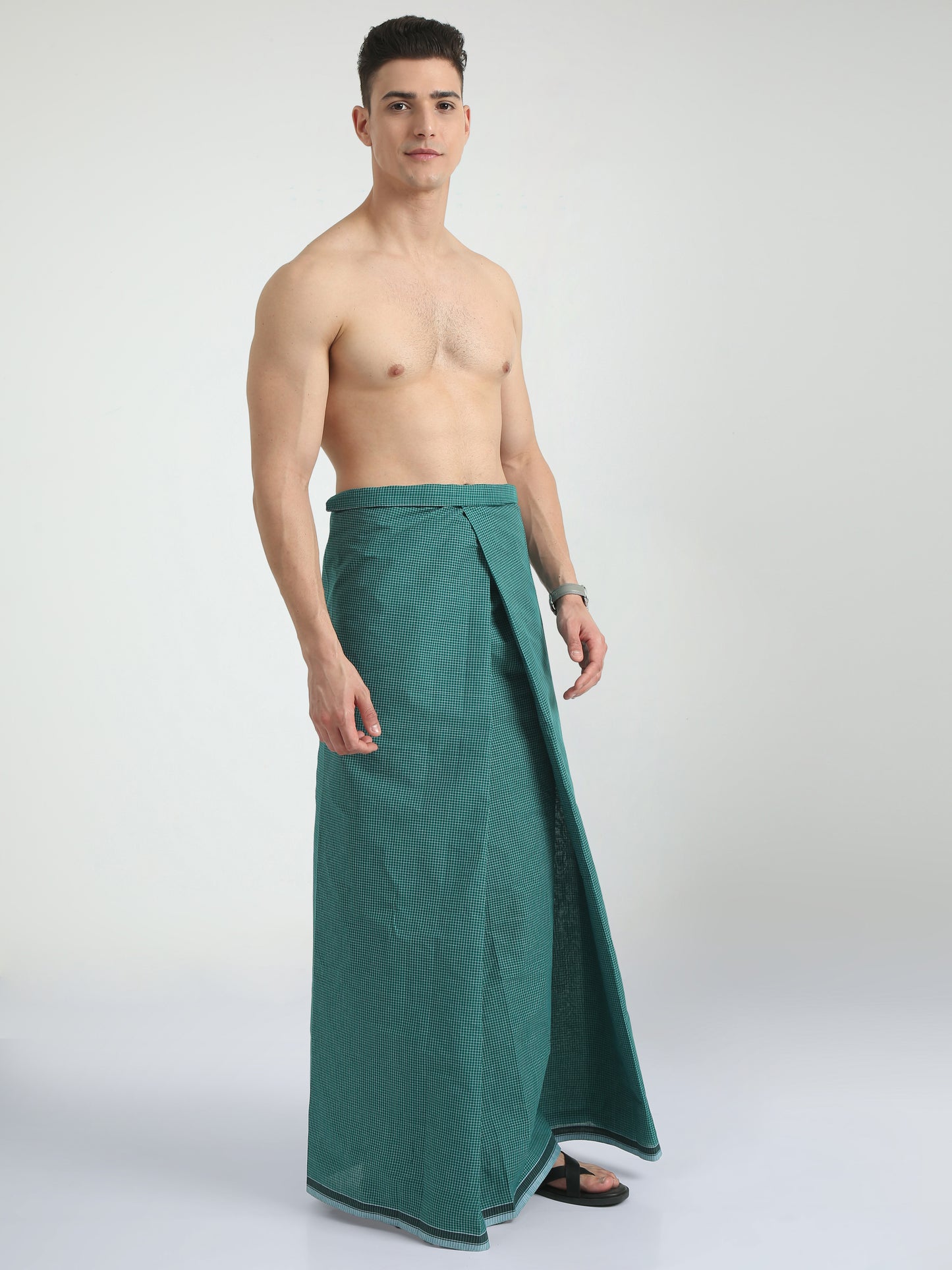 Urban Lungies - 100% Pure Cotton - Striped Blue Green Unstiched Lungi 2.10 meters