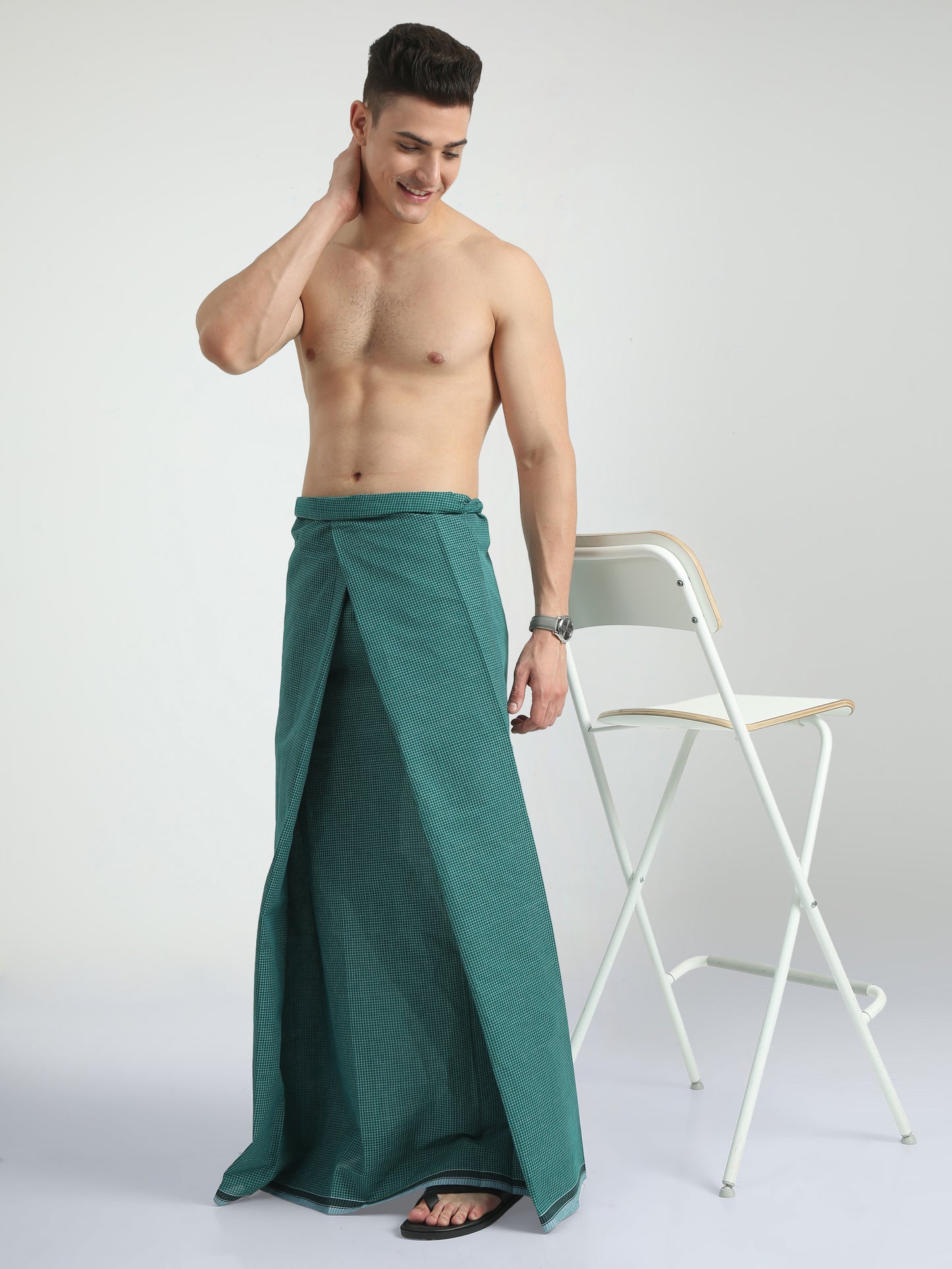 Urban Lungies - 100% Pure Cotton - Striped Blue Green Unstiched Lungi 2.10 meters