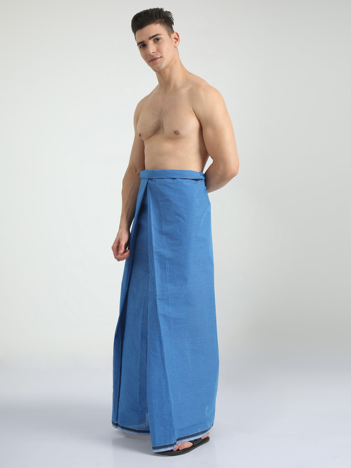 Urban Lungies - 100% Pure Cotton - Classic Kasturi Ocean Blue Unstiched Lungi 2.10 meters
