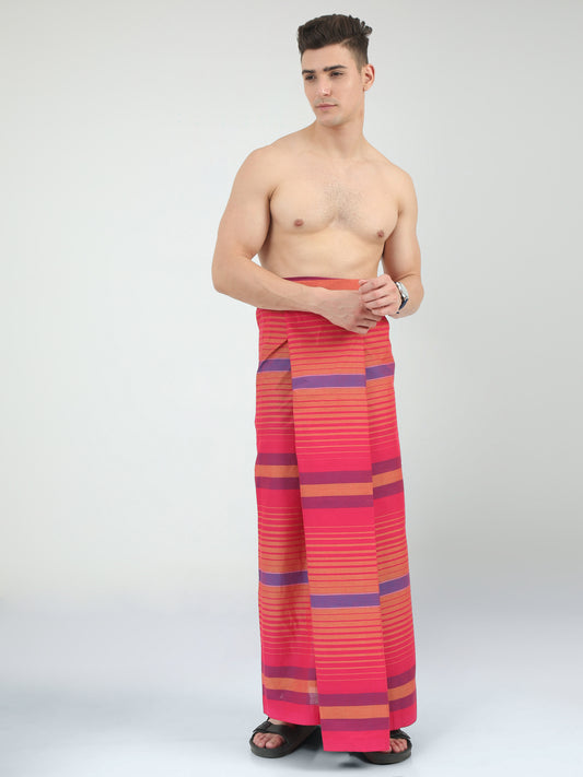 Urban Lungies - 100% Pure Cotton - Lined Morden Pink Unstiched Lungi 2.10 meters