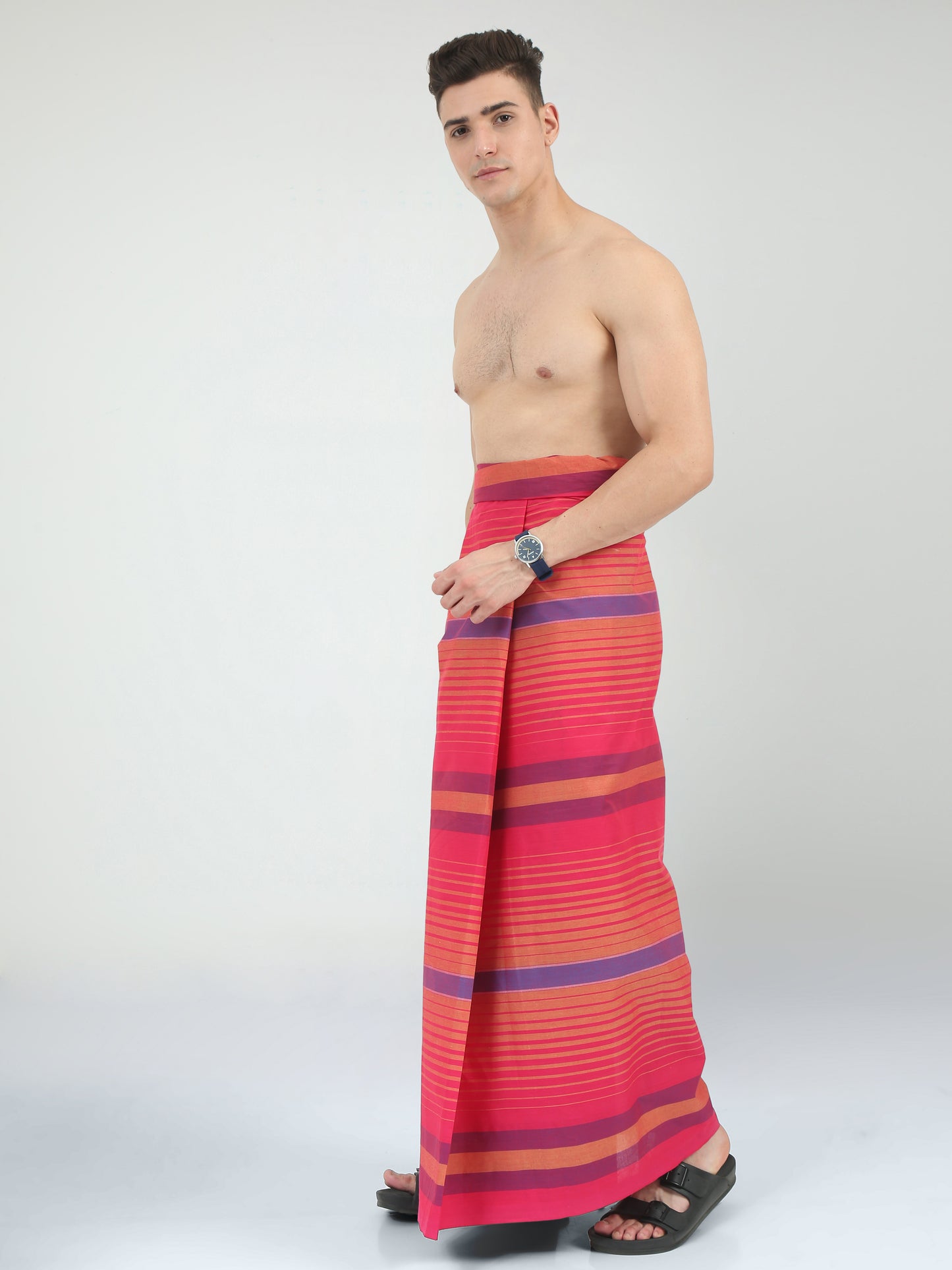 Urban Lungies - 100% Pure Cotton - Lined Morden Pink Unstiched Lungi 2.10 meters