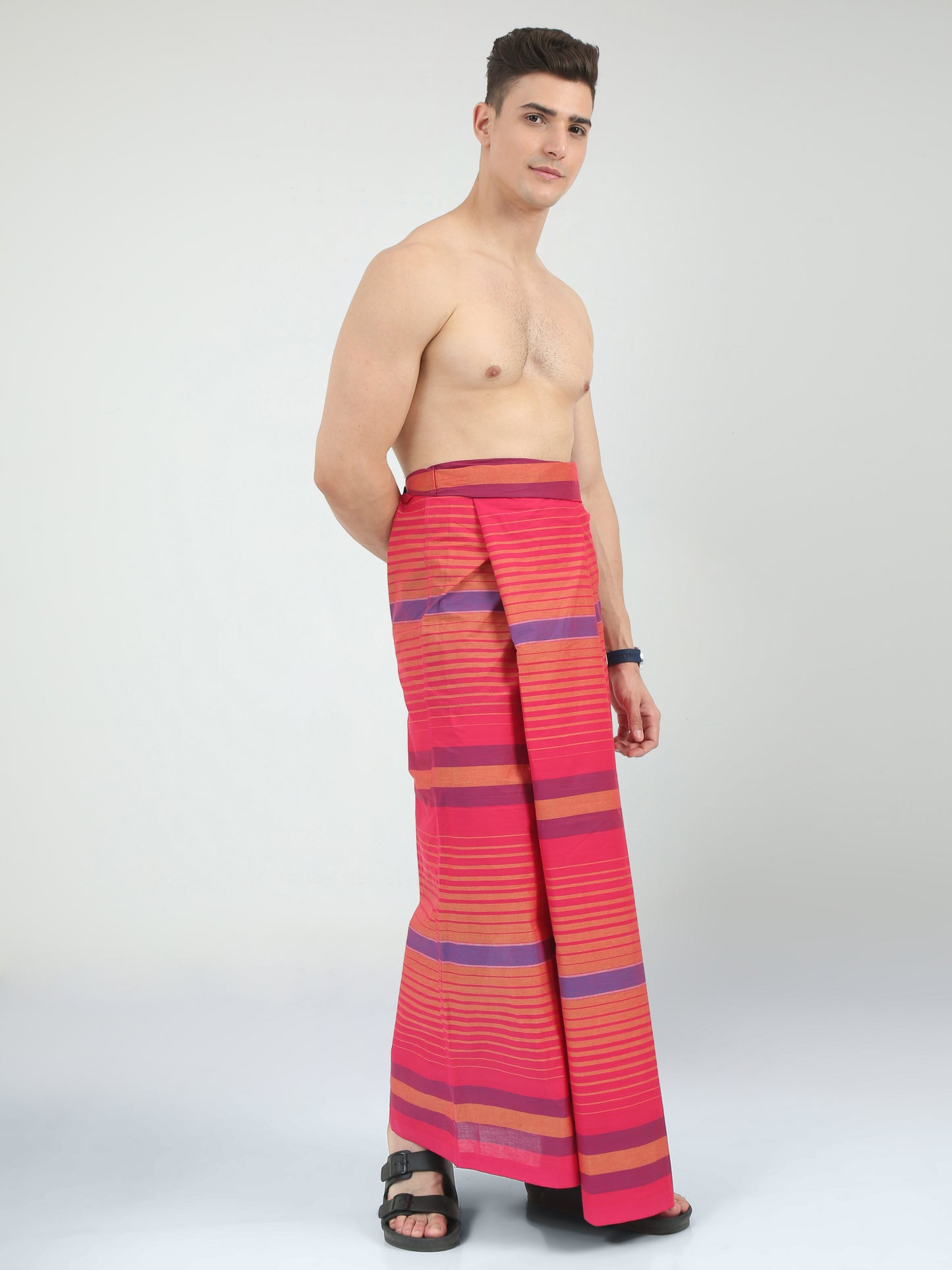 Urban Lungies - 100% Pure Cotton - Lined Morden Pink Unstiched Lungi 2.10 meters