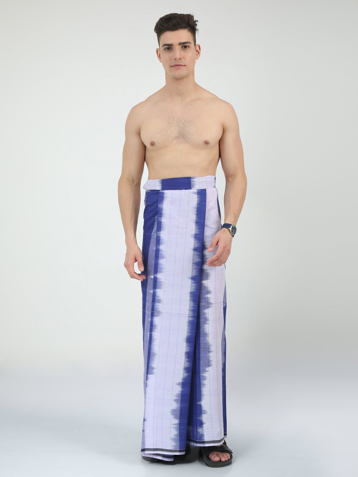 Urban Lungies - 100% Pure Cotton - Striped Katari Blue Unstiched Lungi 2.10 meters