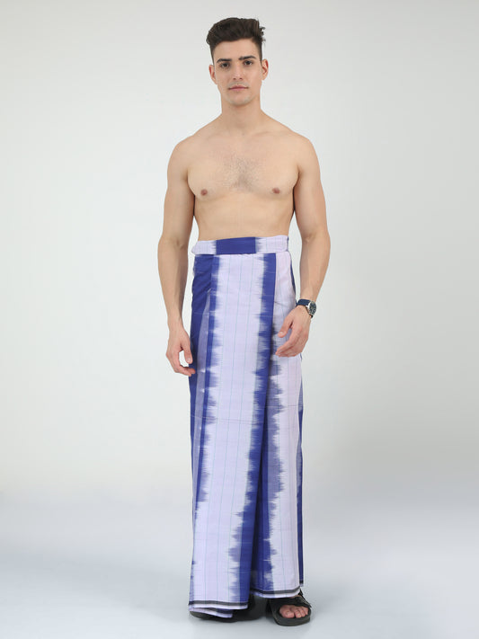 Urban Lungies - 100% Pure Cotton - Striped Katari Blue Unstiched Lungi 2.10 meters