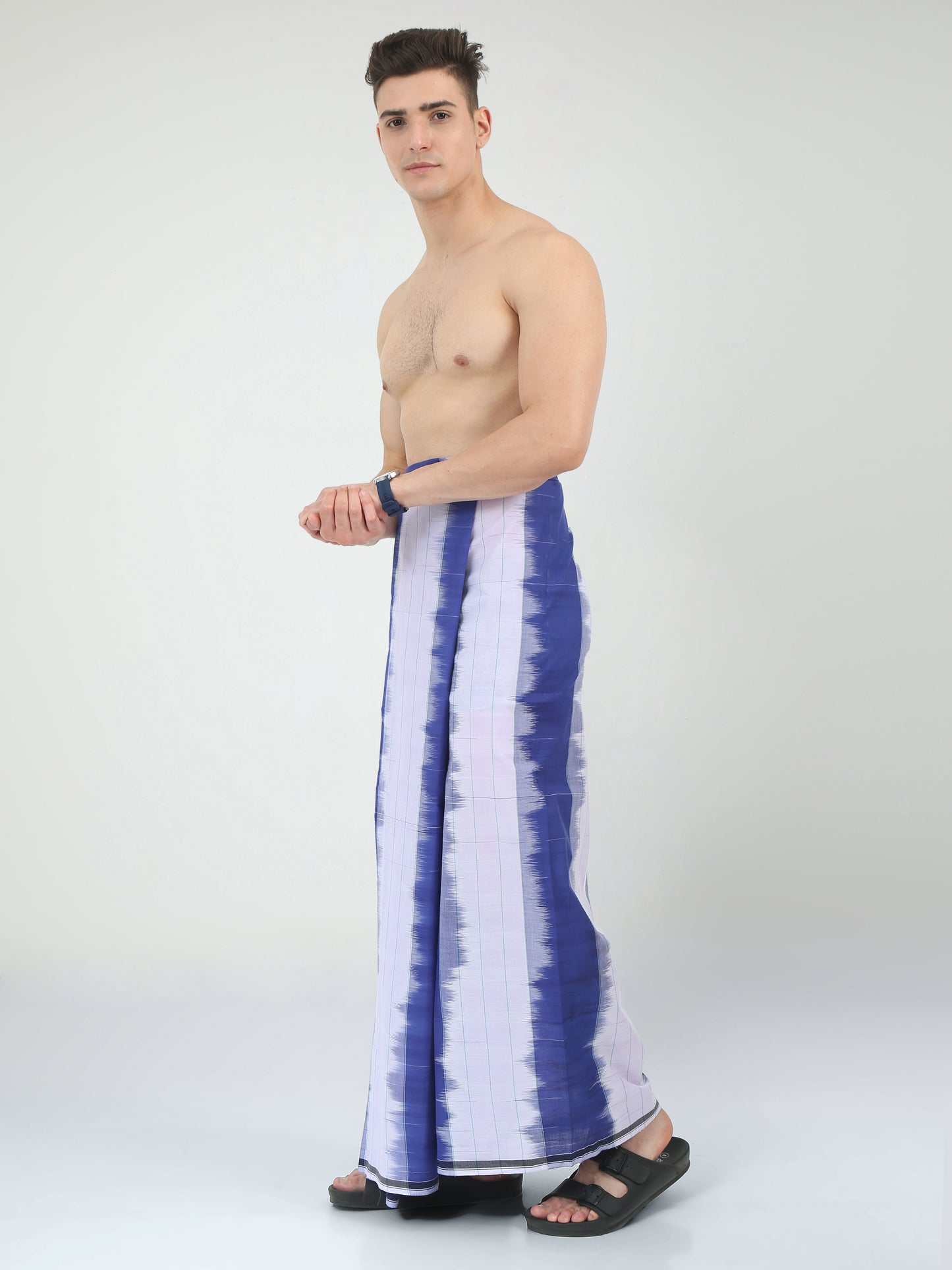 Urban Lungies - 100% Pure Cotton - Striped Katari Blue Unstiched Lungi 2.10 meters