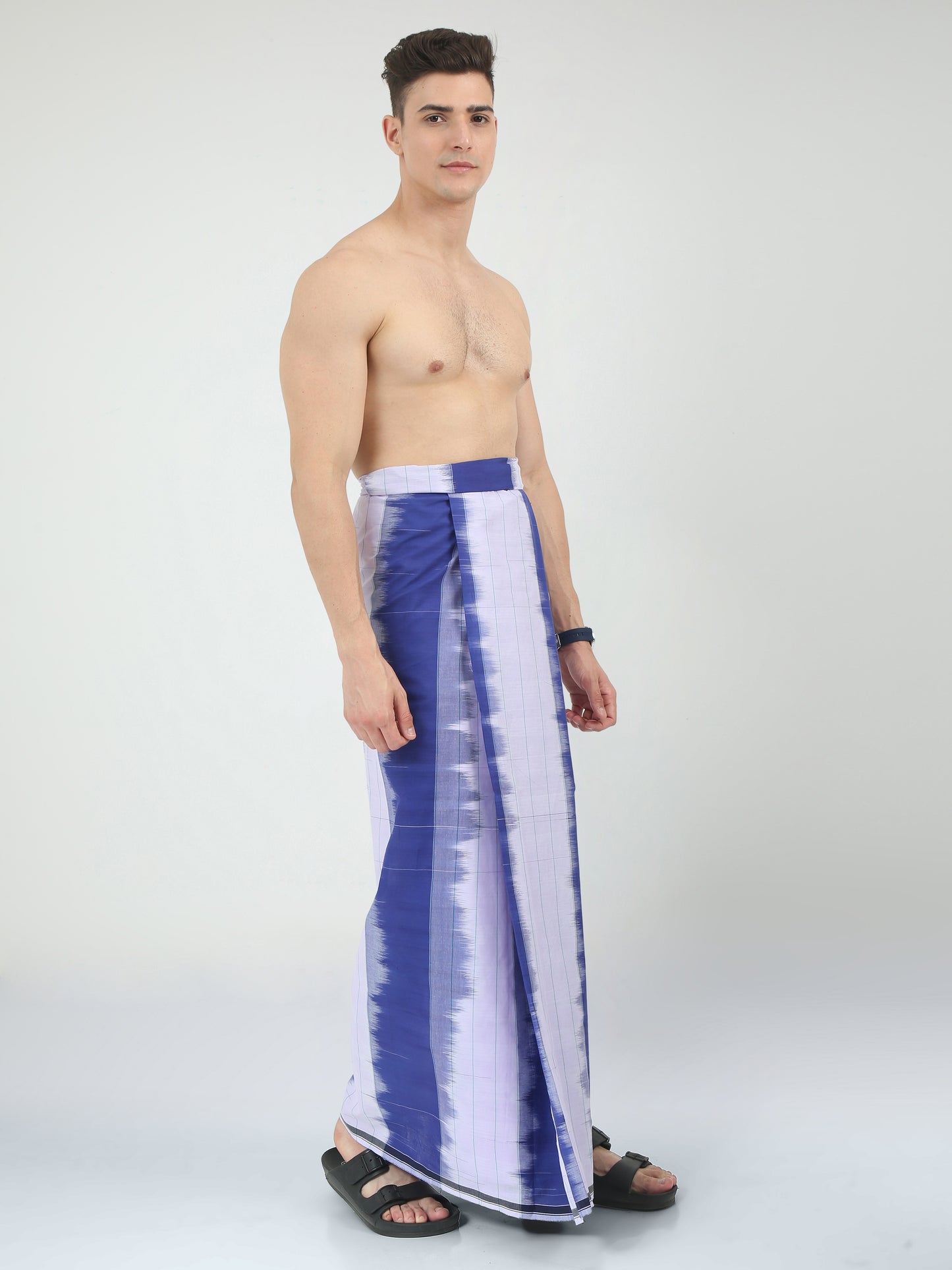 Urban Lungies - 100% Pure Cotton - Striped Katari Blue Unstiched Lungi 2.10 meters