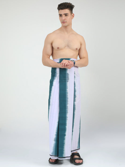 Urban Lungies - 100% Pure Cotton - Striped Katari Green Unstiched Lungi 2.10 meters