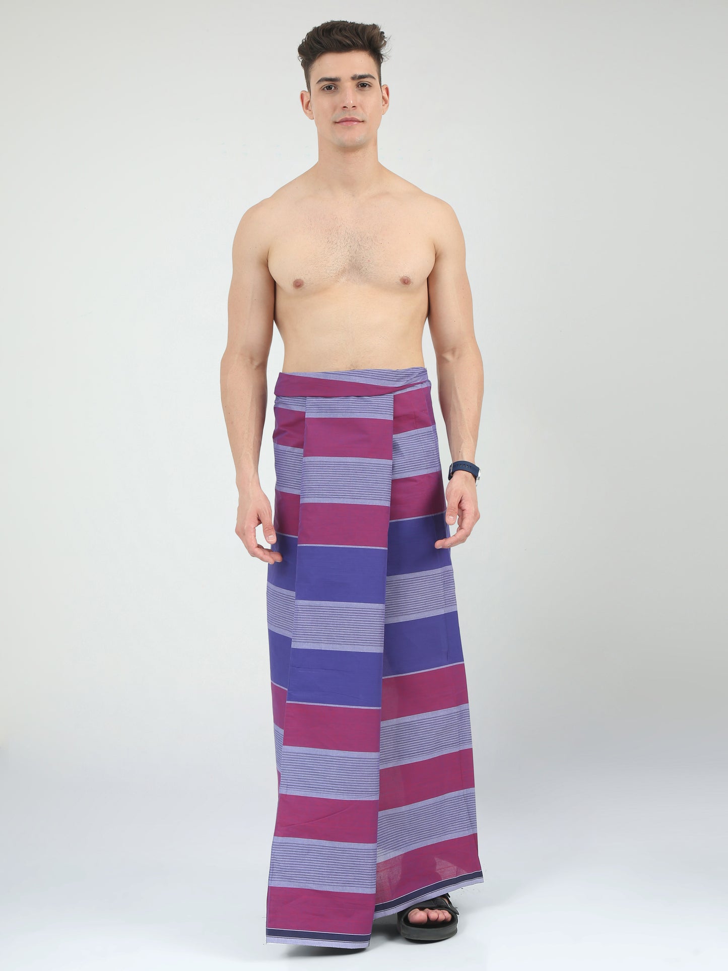 Urban Lungies - 100% Pure Cotton - Fancy Purple Striped Unstiched Lungi 2.10 meters