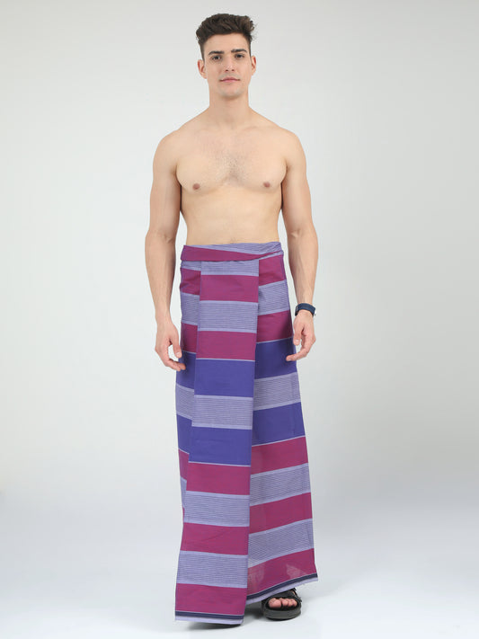 Urban Lungies - 100% Pure Cotton - Fancy Purple Striped Unstiched Lungi 2.10 meters