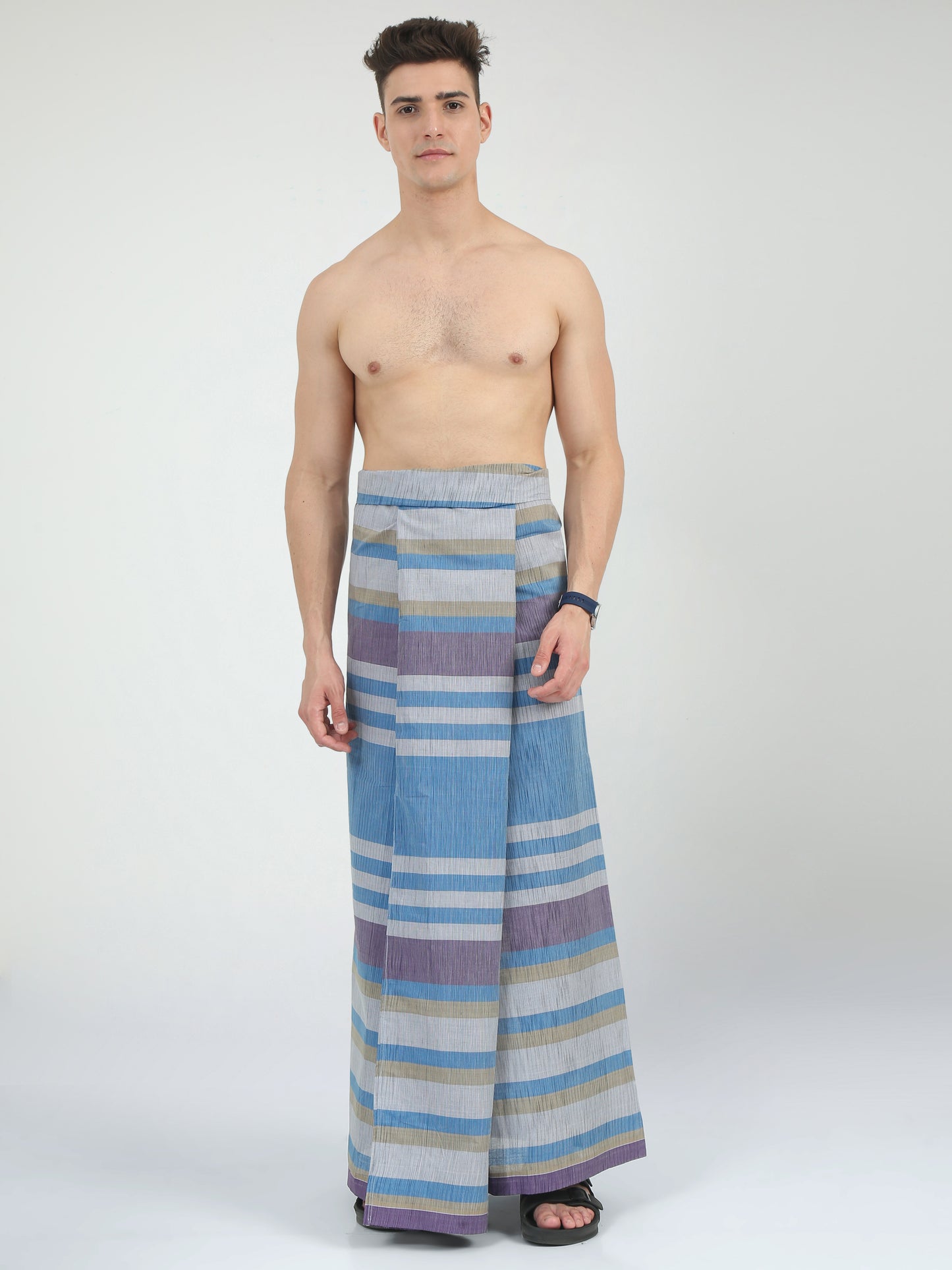 Urban Lungies - 100% Pure Cotton - Fancy Mixed Lines Unstiched Lungi 2.10 meters