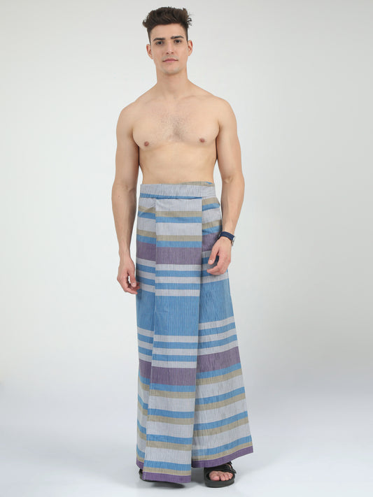 Urban Lungies - 100% Pure Cotton - Fancy Mixed Lines Unstiched Lungi 2.10 meters