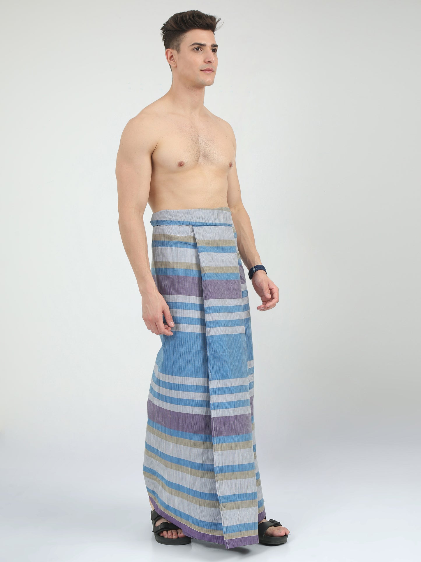 Urban Lungies - 100% Pure Cotton - Fancy Mixed Lines Unstiched Lungi 2.10 meters