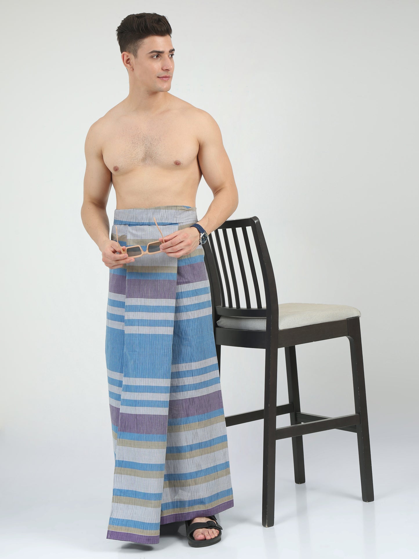 Urban Lungies - 100% Pure Cotton - Fancy Mixed Lines Unstiched Lungi 2.10 meters