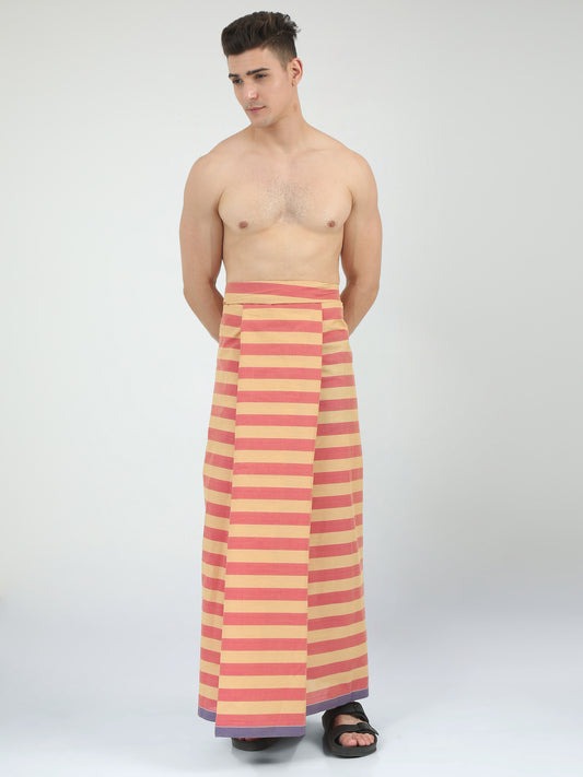 Urban Lungies - 100% Pure Cotton - Morden Melon Pink Unstiched Lungi 2.10 meters