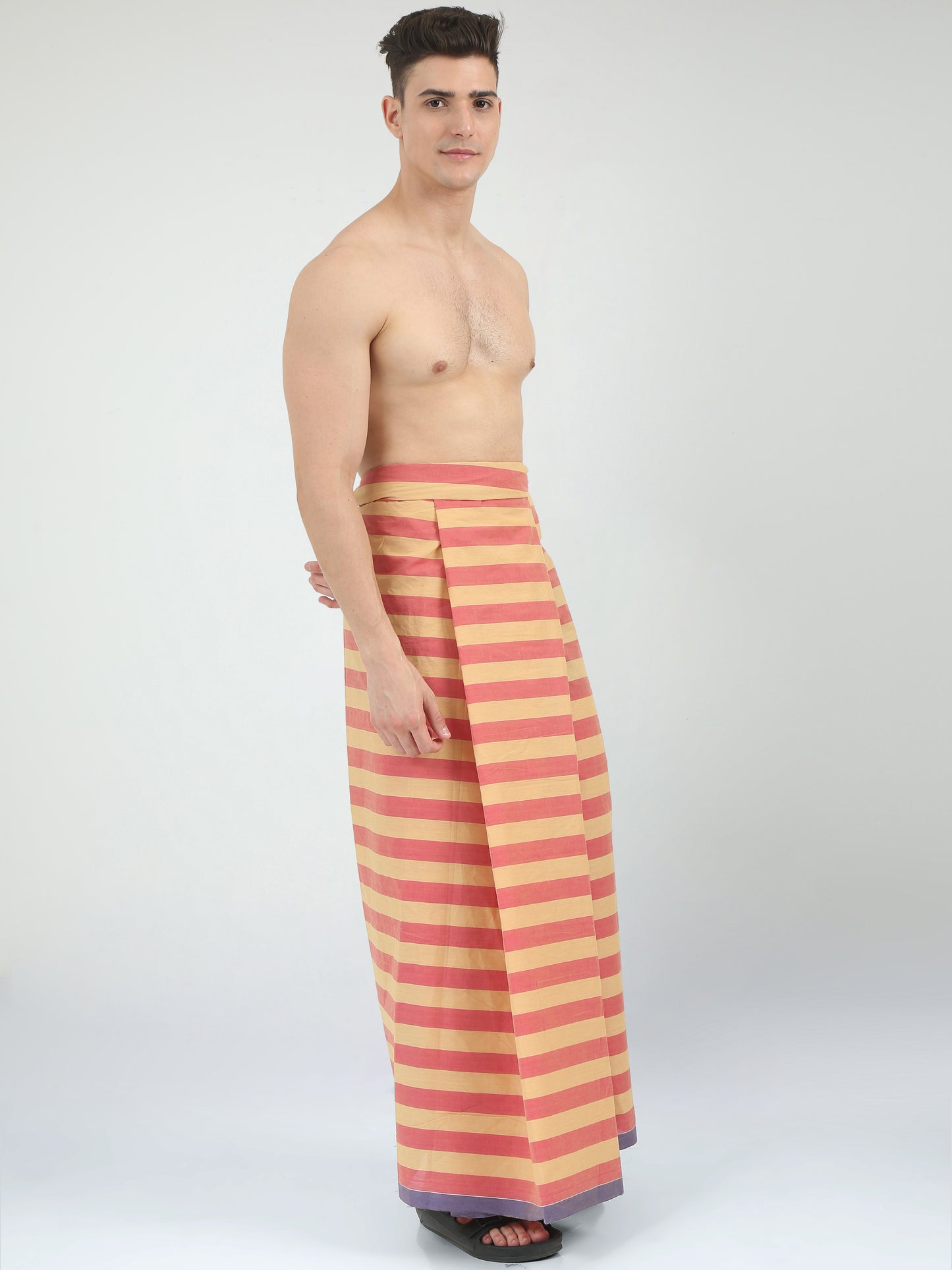 Urban Lungies - 100% Pure Cotton - Morden Melon Pink Unstiched Lungi 2.10 meters