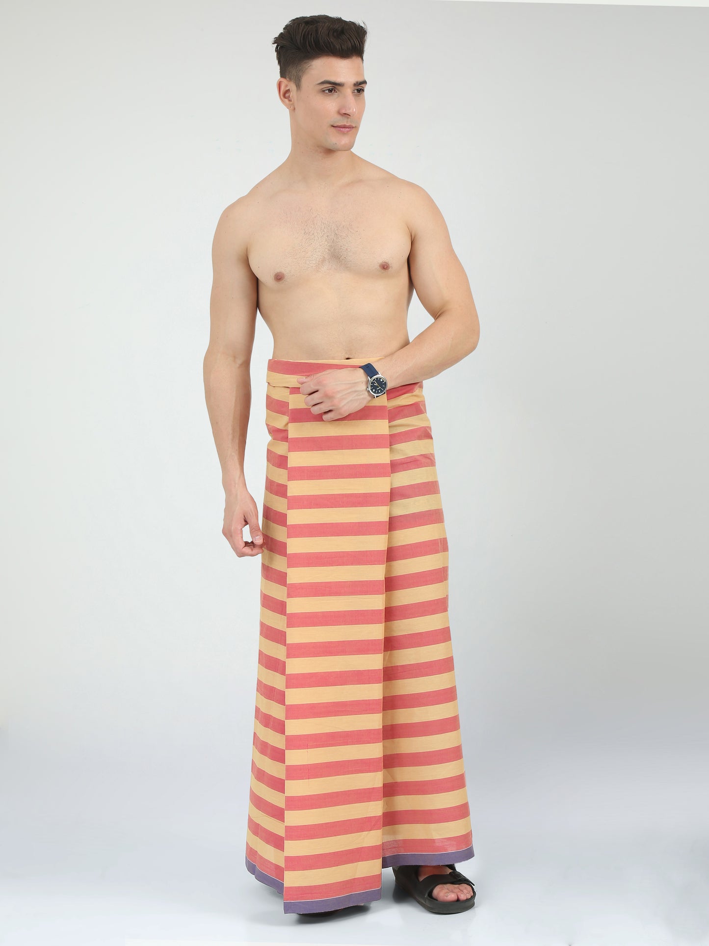 Urban Lungies - 100% Pure Cotton - Morden Melon Pink Unstiched Lungi 2.10 meters