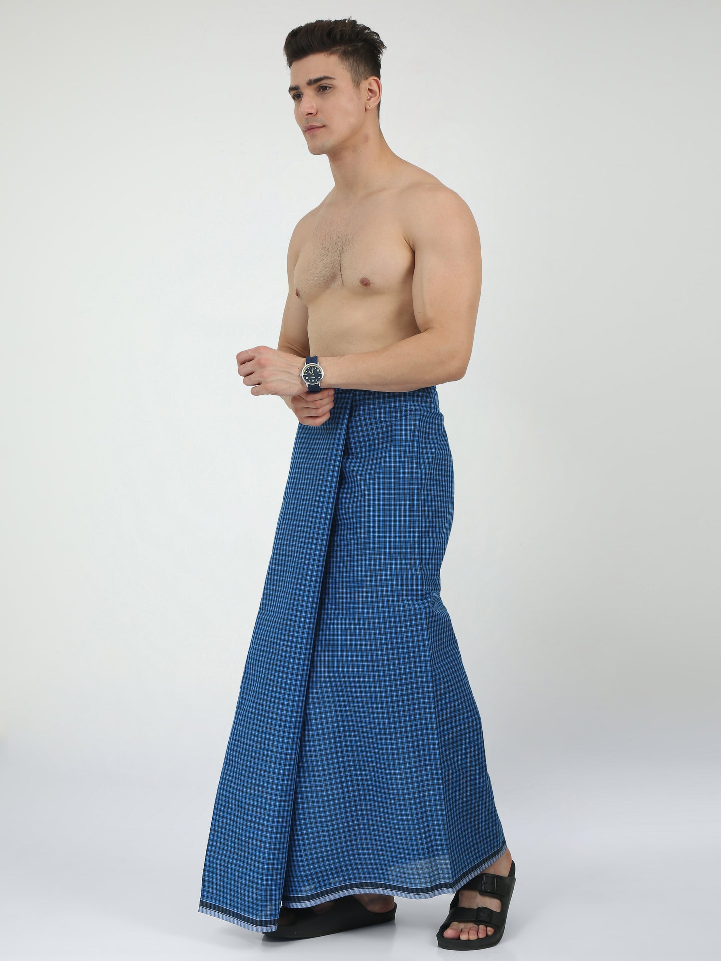 Urban Lungies - 100% Pure Cotton - Pin Point Indigo Unstiched Lungi 2.10 meters