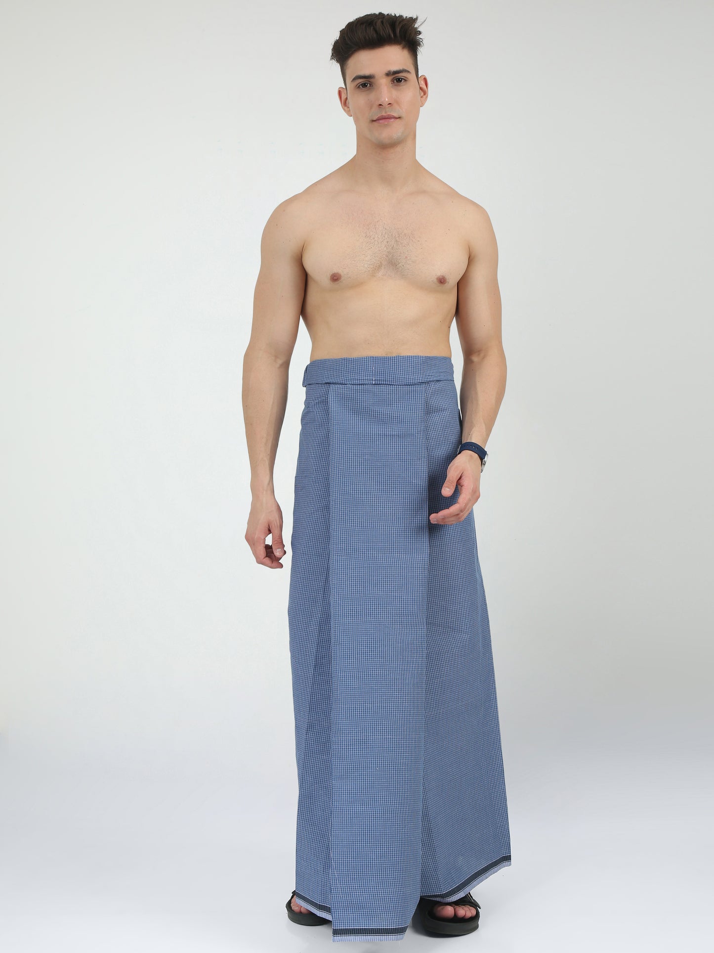 Urban Lungies - 100% Pure Cotton - Classic Kasturi Sapphire Blue Unstiched Lungi 2.10 meters