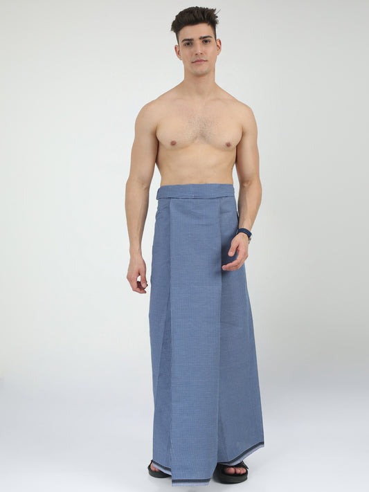 Urban Lungies - 100% Pure Cotton - Classic Kasturi Sapphire Blue Unstiched Lungi 2.10 meters