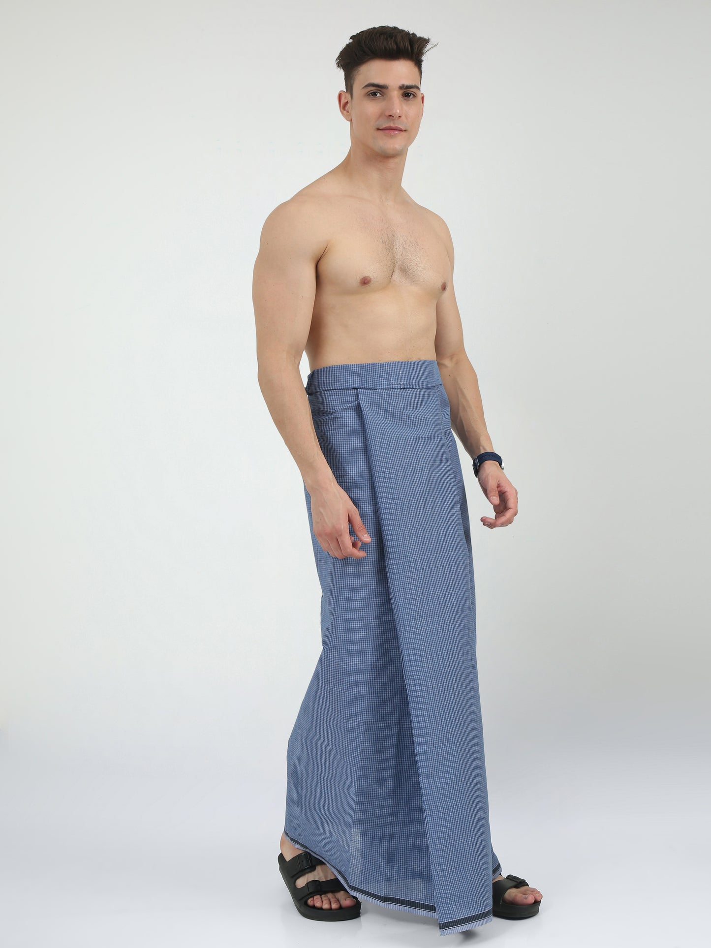 Urban Lungies - 100% Pure Cotton - Classic Kasturi Sapphire Blue Unstiched Lungi 2.10 meters