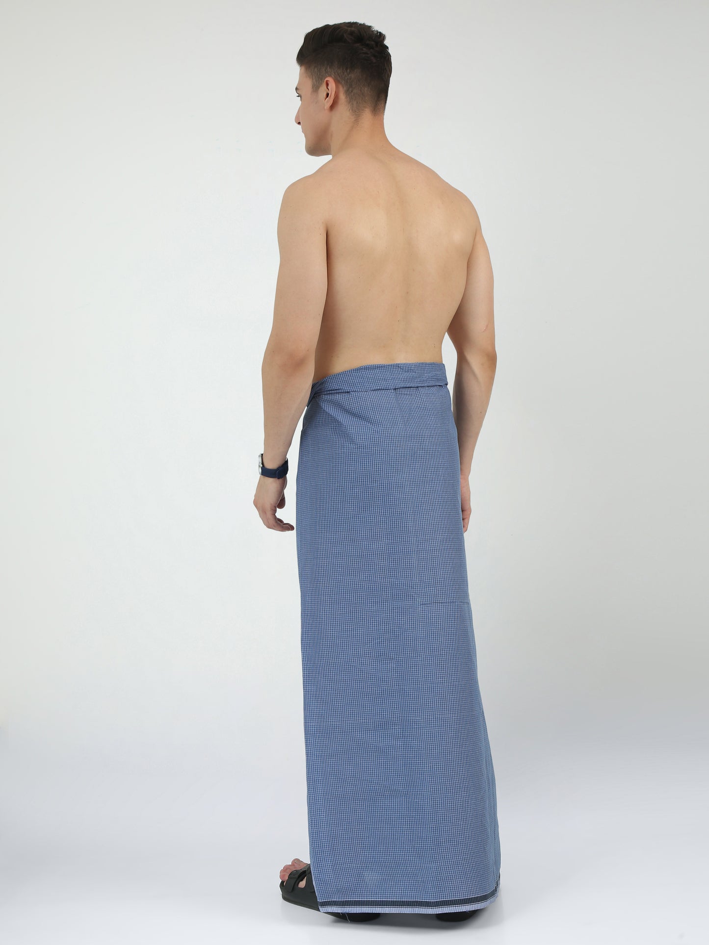 Urban Lungies - 100% Pure Cotton - Classic Kasturi Sapphire Blue Unstiched Lungi 2.10 meters