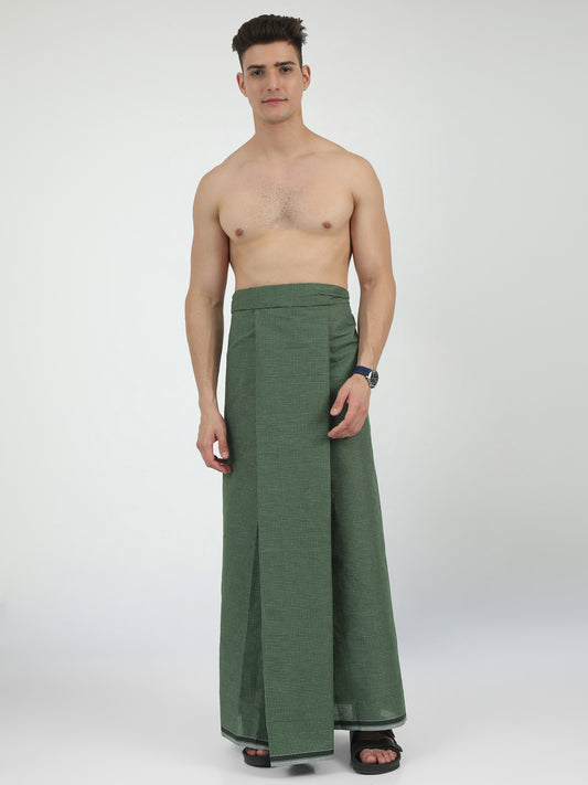 Urban Lungies - 100% Pure Cotton - Classic Kasturi Mehendi Green Unstiched Lungi 2.10 meters