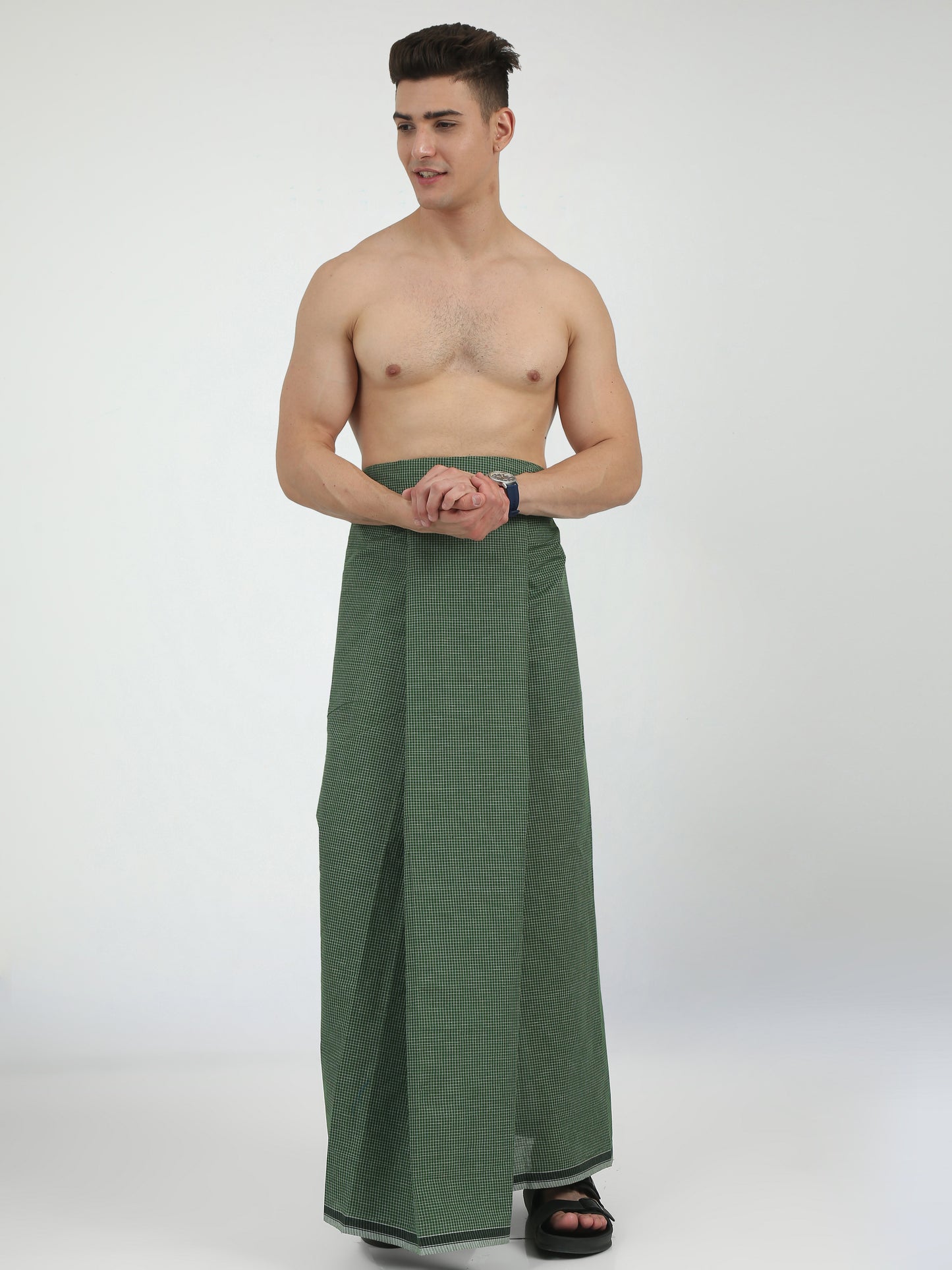 Urban Lungies - 100% Pure Cotton - Classic Kasturi Mehendi Green Unstiched Lungi 2.10 meters