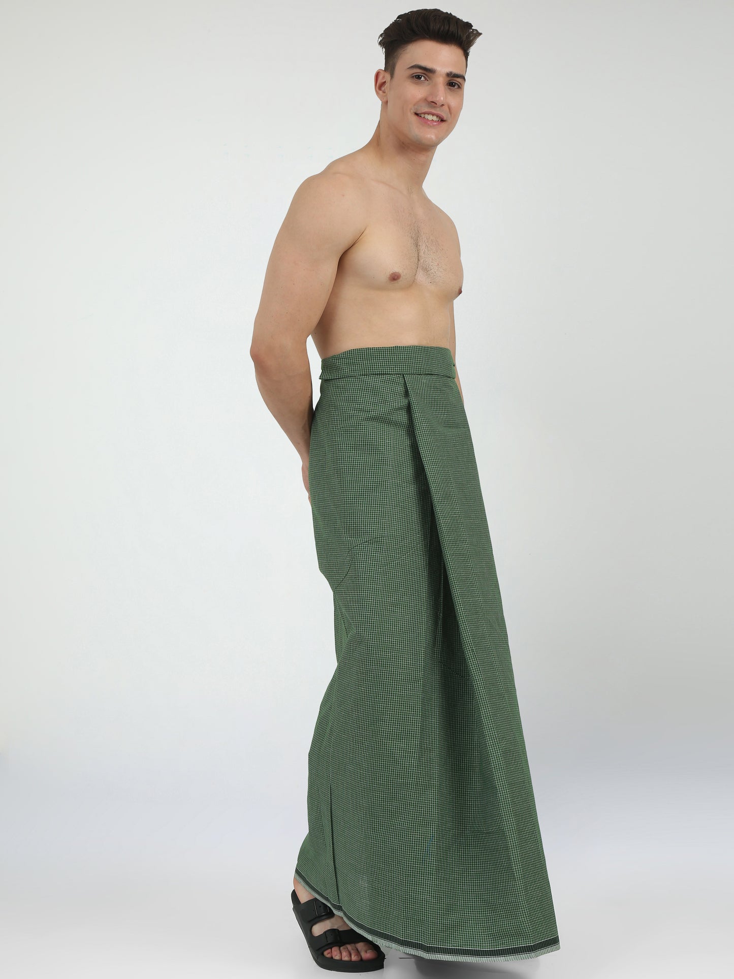 Urban Lungies - 100% Pure Cotton - Classic Kasturi Mehendi Green Unstiched Lungi 2.10 meters