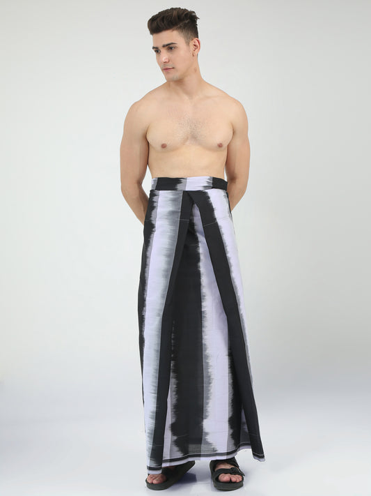 Urban Lungies - 100% Pure Cotton - Striped Katari Black Unstiched Lungi 2.10 meters