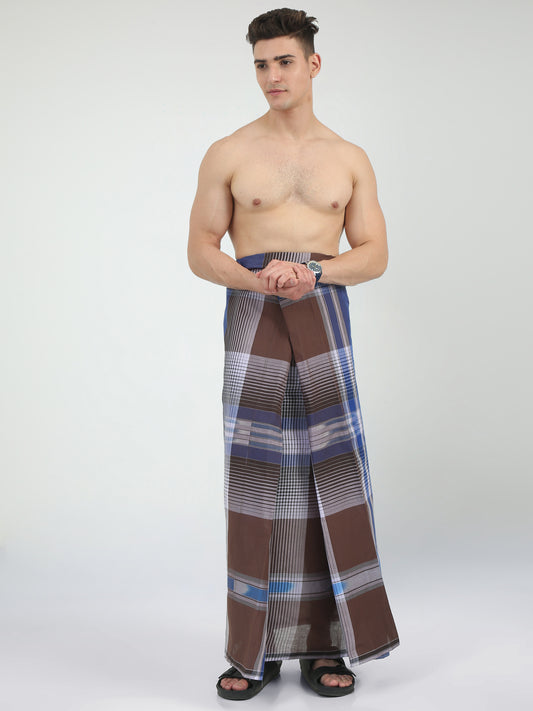 Urban Lungies - 100% Pure Cotton - Mixed Checks Katari Unstiched Lungi 2.10 meters
