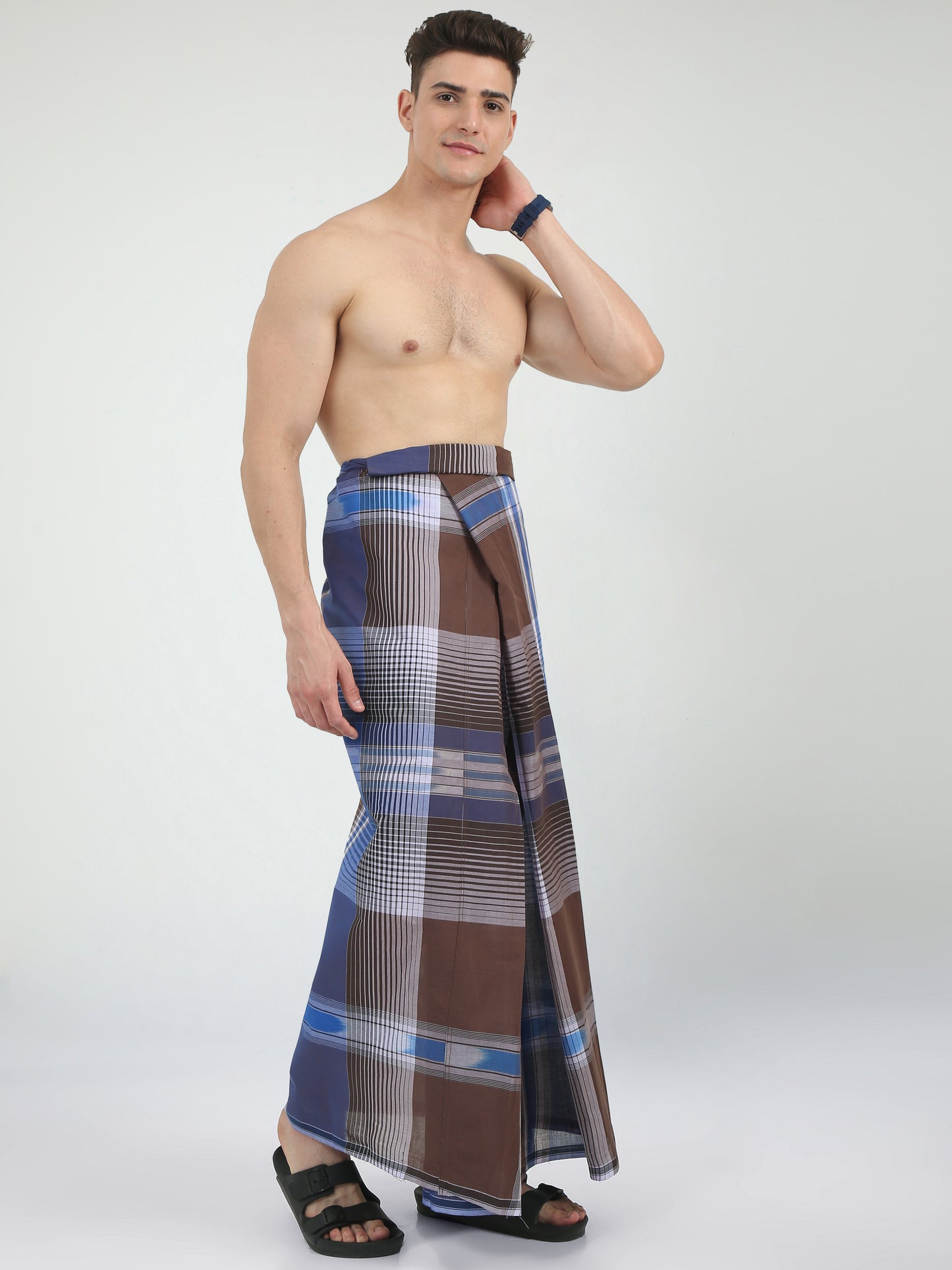 Urban Lungies - 100% Pure Cotton - Mixed Checks Katari Unstiched Lungi 2.10 meters