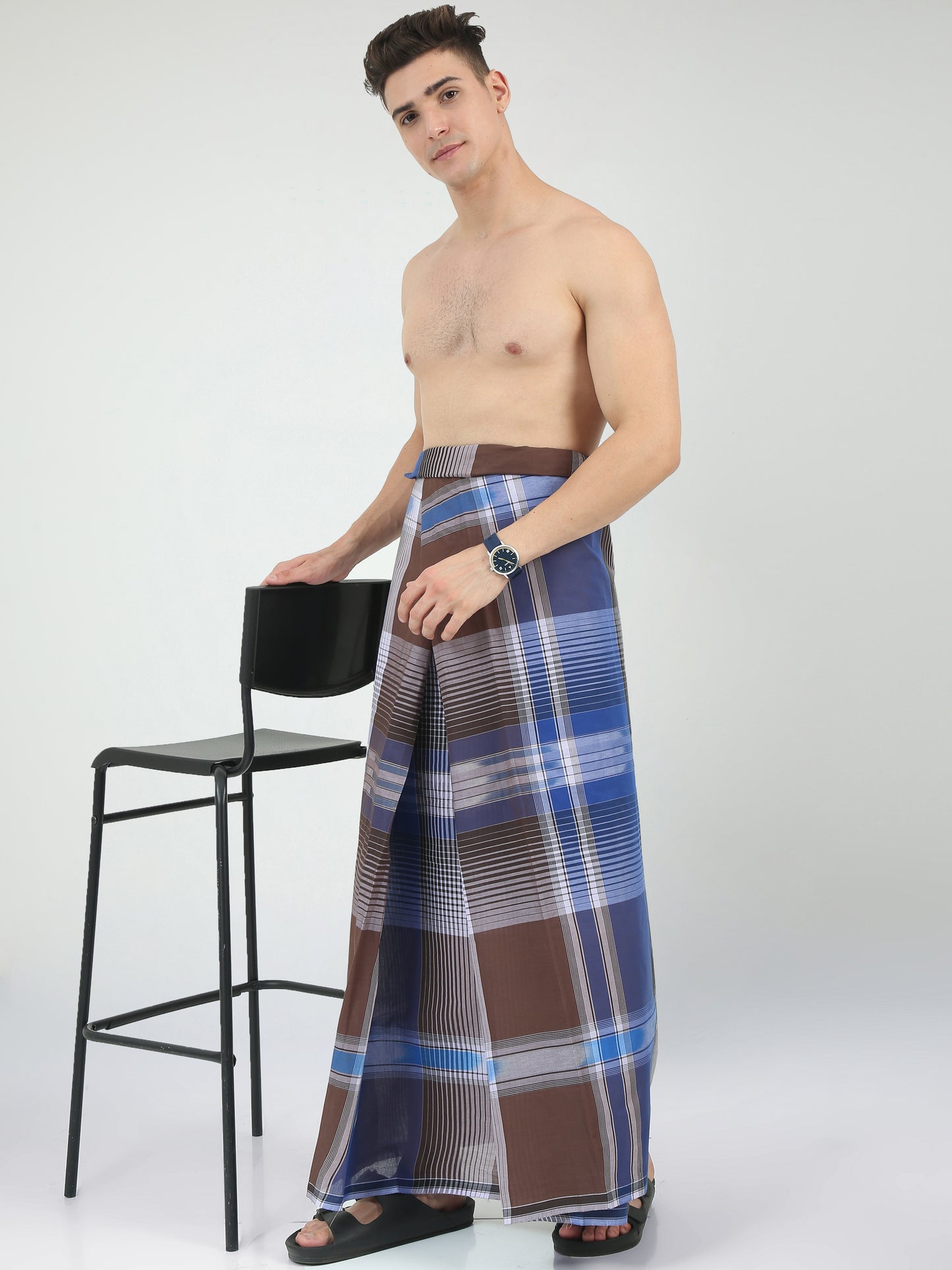 Urban Lungies - 100% Pure Cotton - Mixed Checks Katari Unstiched Lungi 2.10 meters