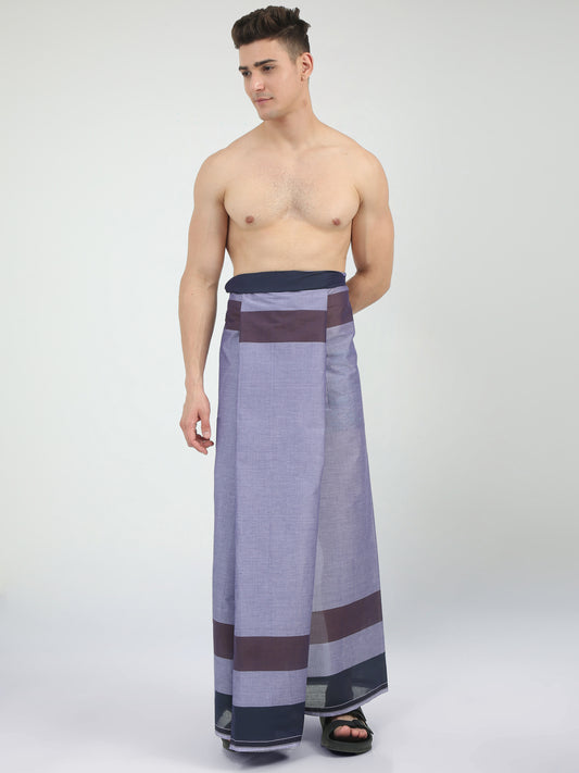 Urban Lungies - 100% Pure Cotton - Outlined Mixed Purple Unstiched Lungi 2.10 meters