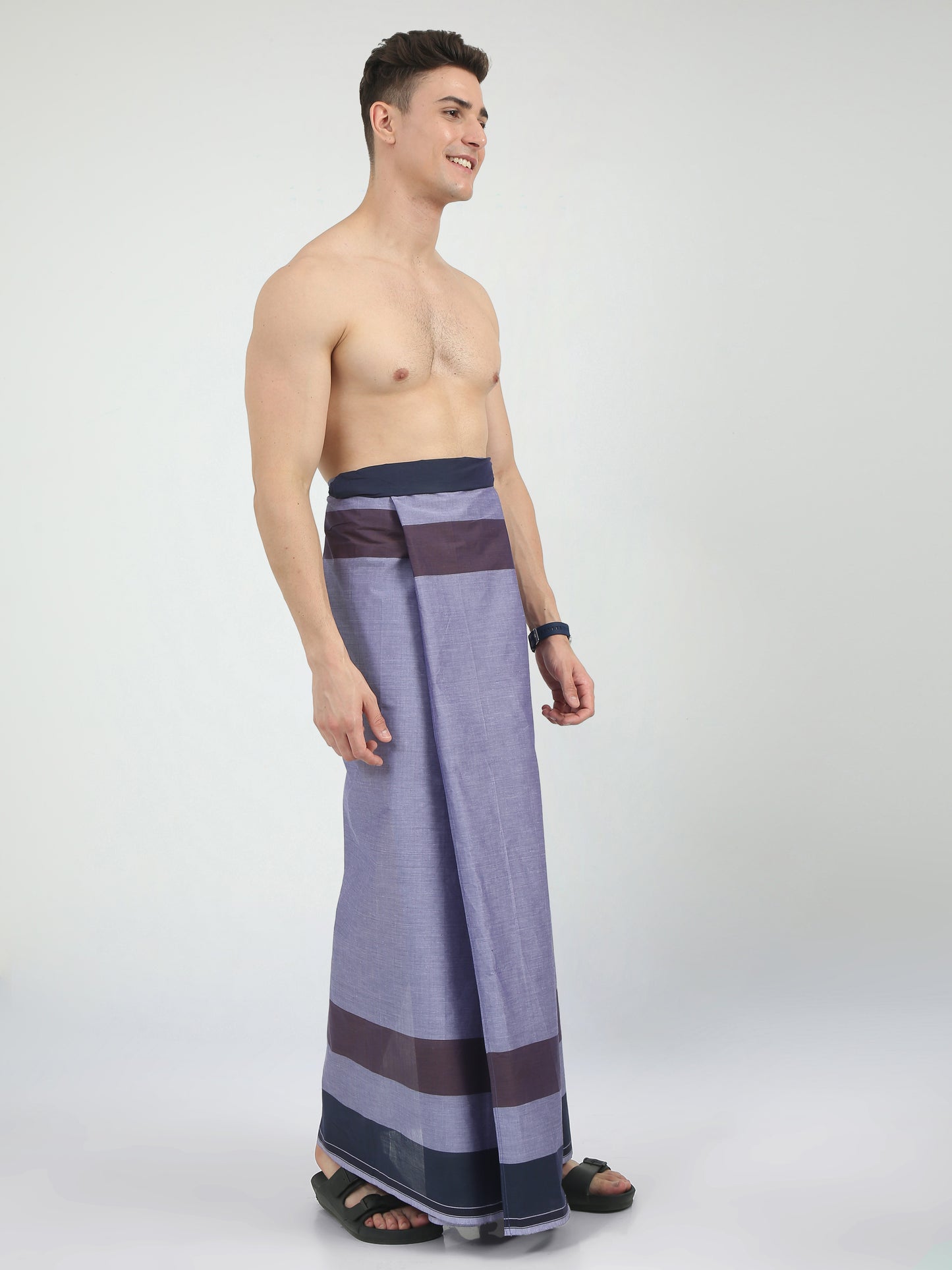 Urban Lungies - 100% Pure Cotton - Outlined Mixed Purple Unstiched Lungi 2.10 meters