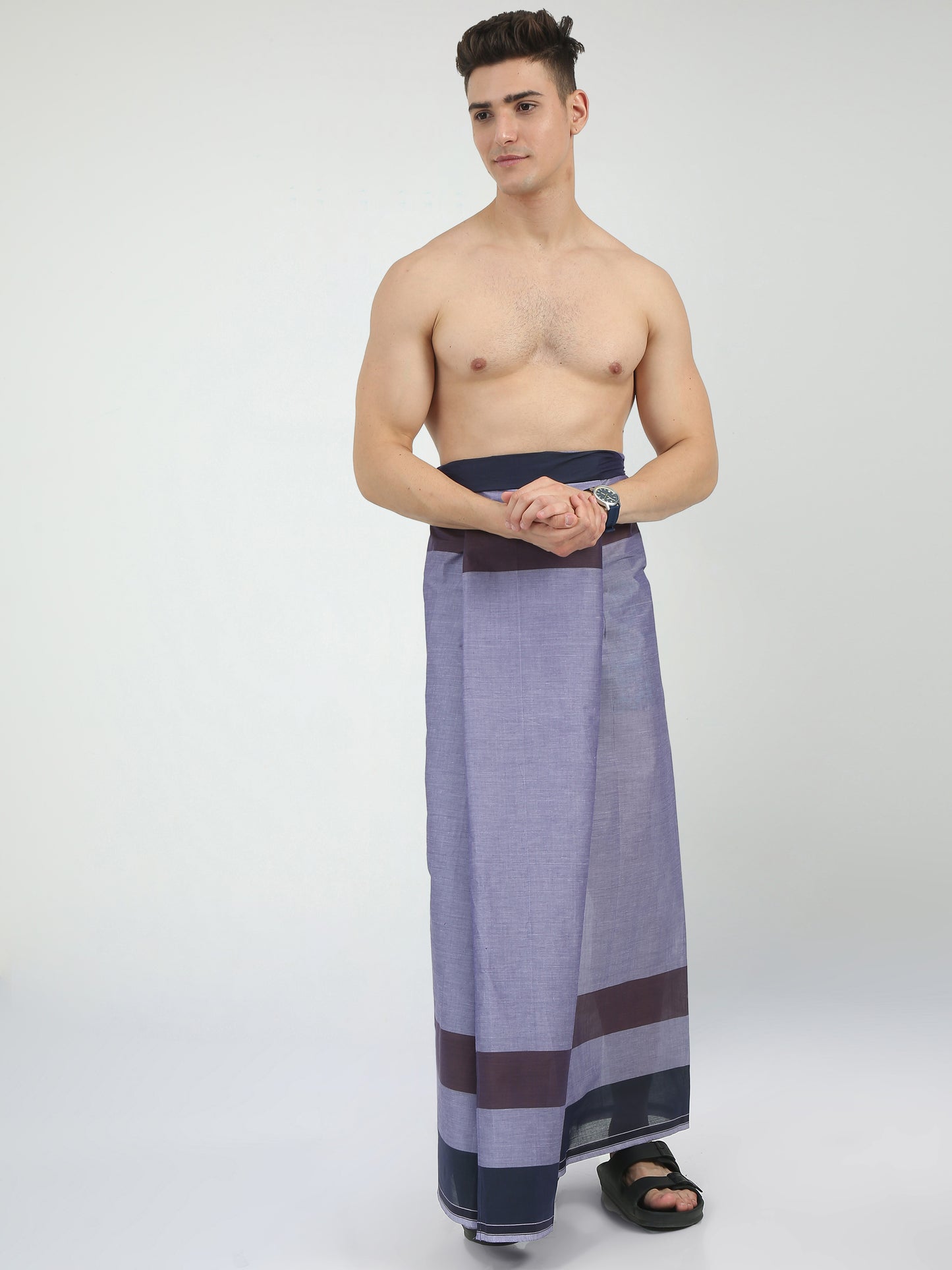 Urban Lungies - 100% Pure Cotton - Outlined Mixed Purple Unstiched Lungi 2.10 meters