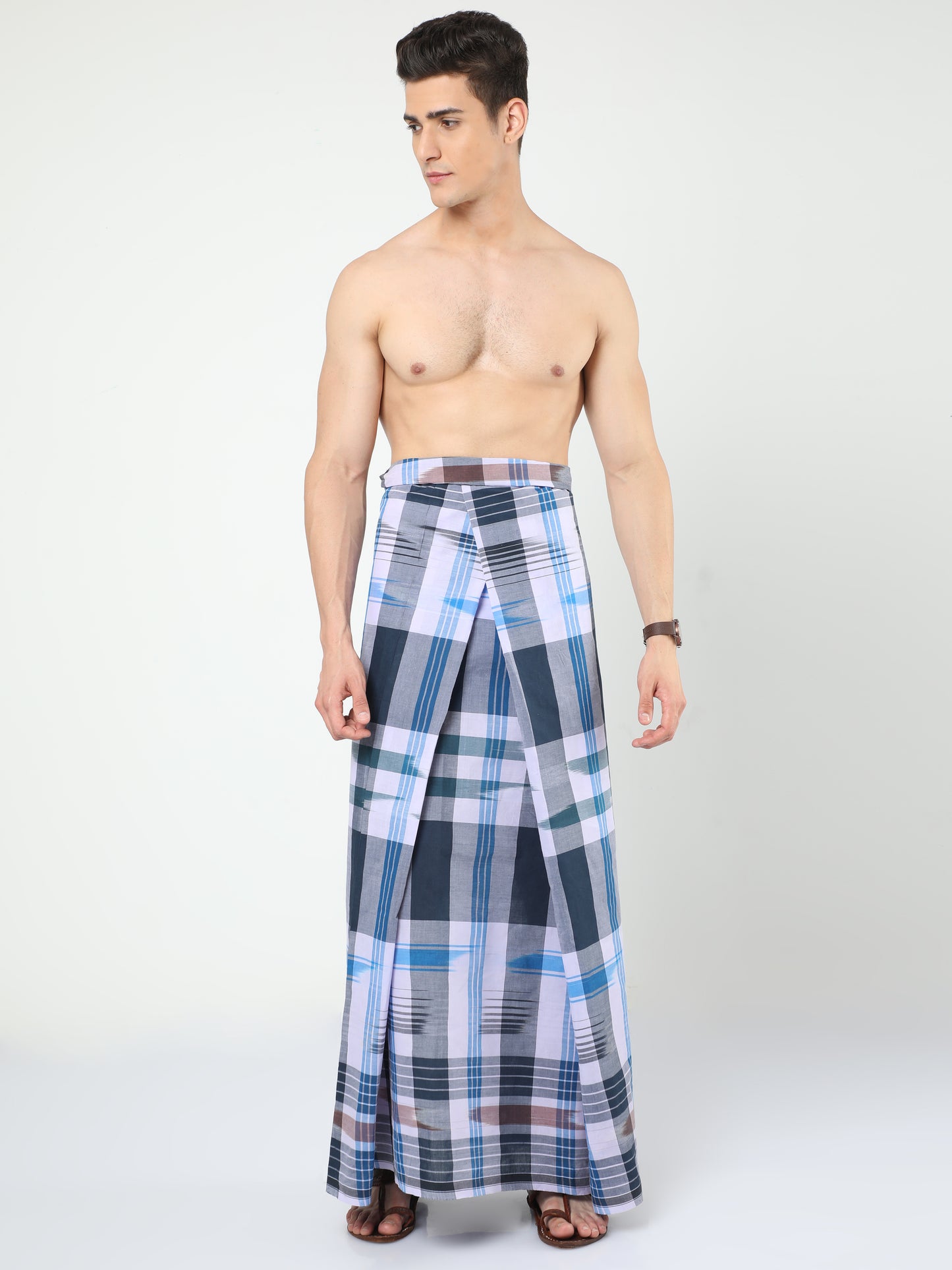 Urban Lungies - Premium Cotton - Blue Black Katari Lungi Unstitched