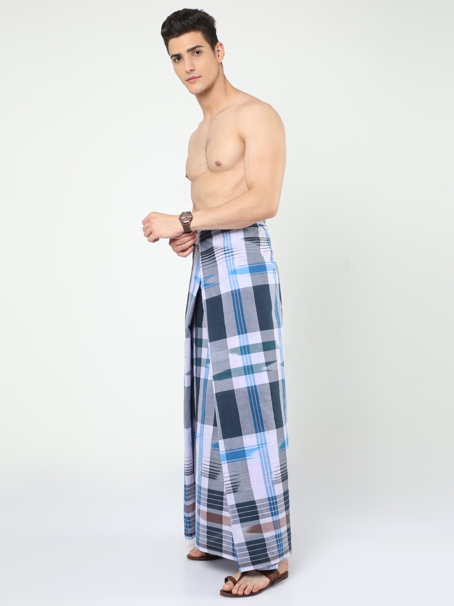 Urban Lungies - Premium Cotton - Blue Black Katari Lungi Unstitched