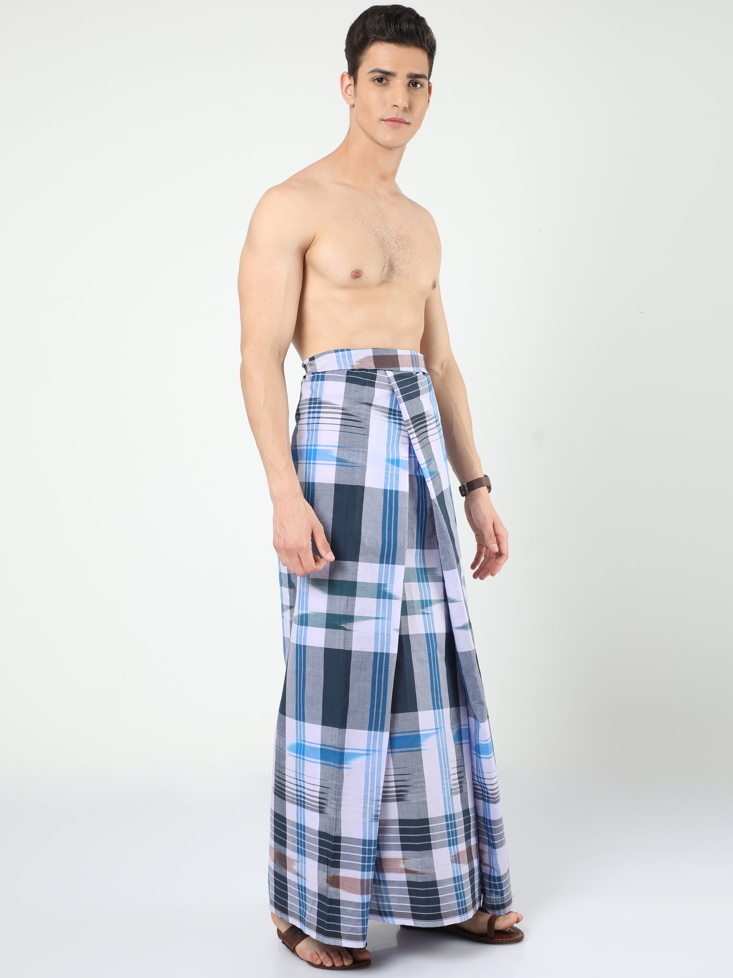 Urban Lungies - Premium Cotton - Blue Black Katari Lungi Unstitched